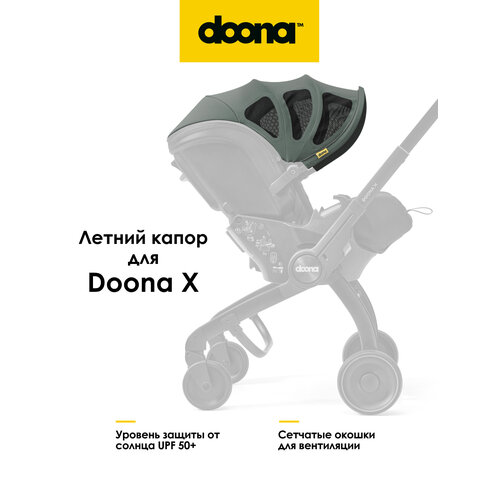 фото Летний капор doona x, защита от uv, тканевый, цвет — пыльная мята (slate green), с сеткой для вентиляции