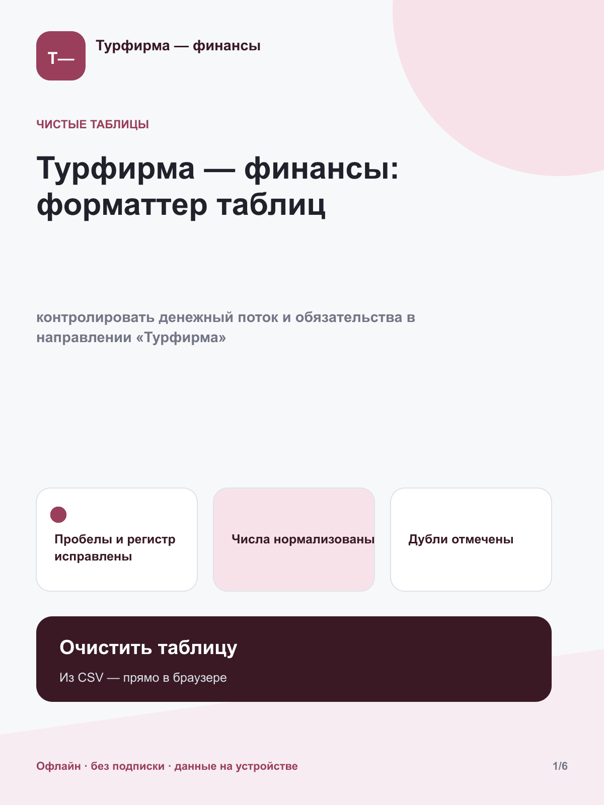 Турфирма — финансы: форматтер таблиц