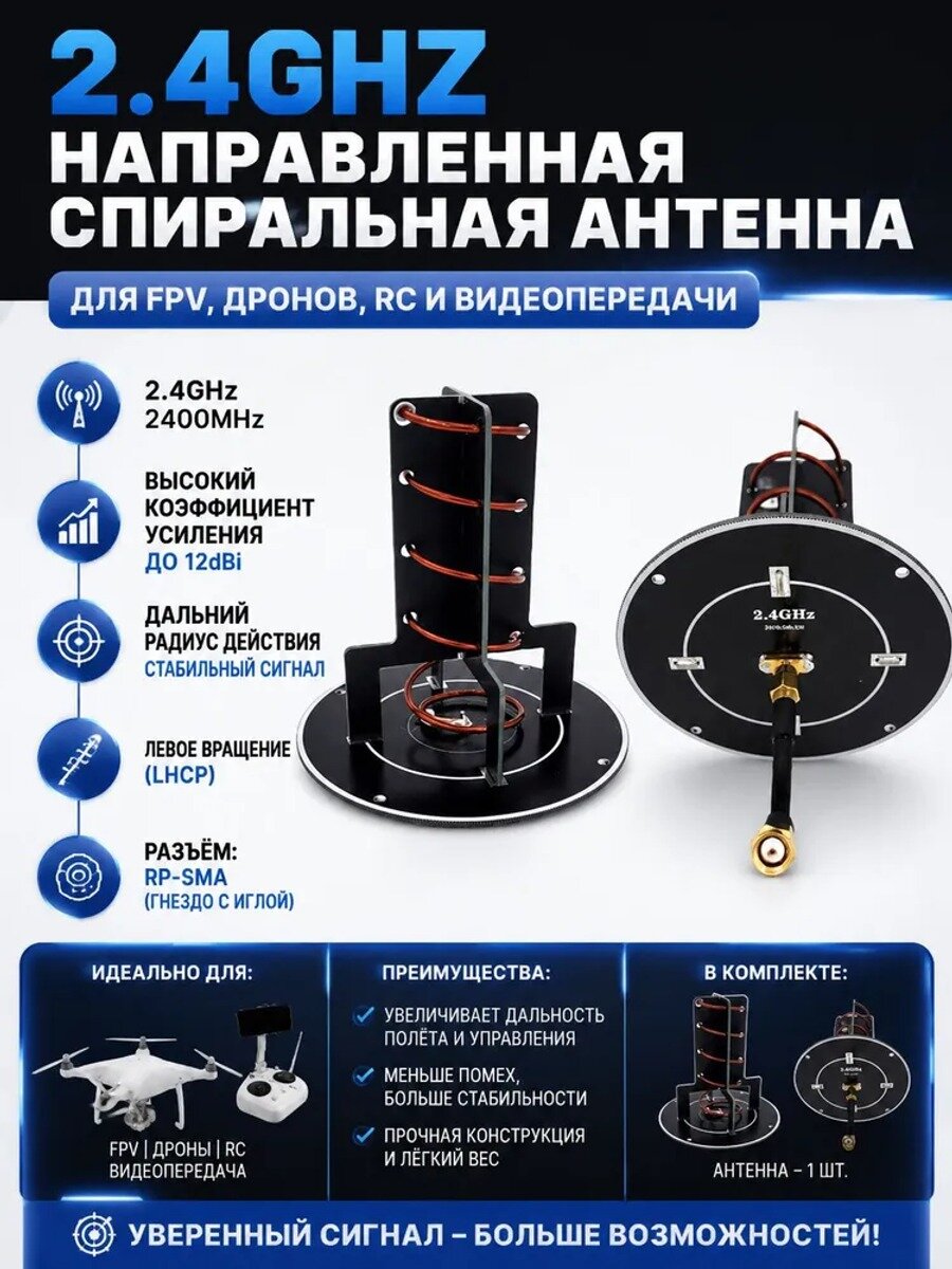 Антенна направленная круговой поляризации 2.4 ГГц (23902500 МГц), усиление 15.2 dBi, VSWR