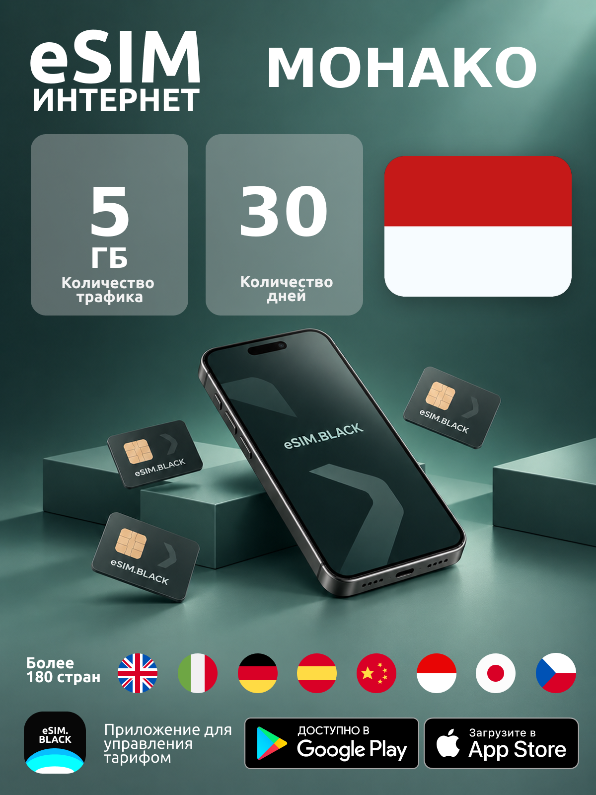 Монако/30 дней/5 ГБ - eSIM для мобильного интернета ( iPhone | Android ).