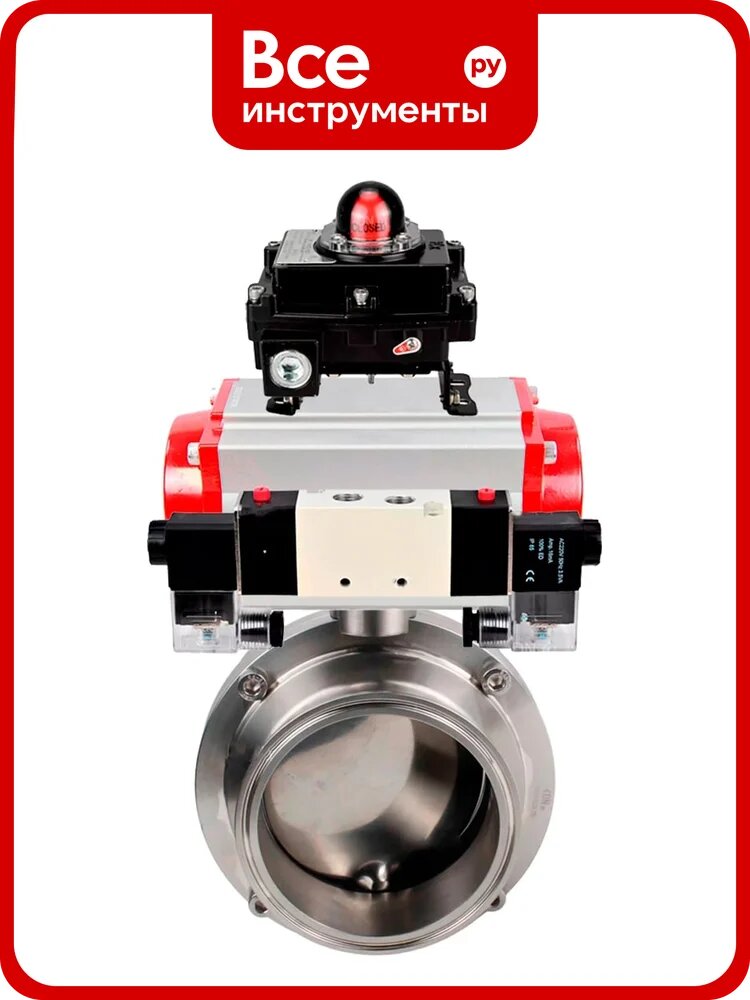 Затвор DN-ru clamp 304-304-Sil-2W-C-H Ду100 Ру10 пищ. нерж. сталь, пн. привод, пн. распр, БКВ D050-74633