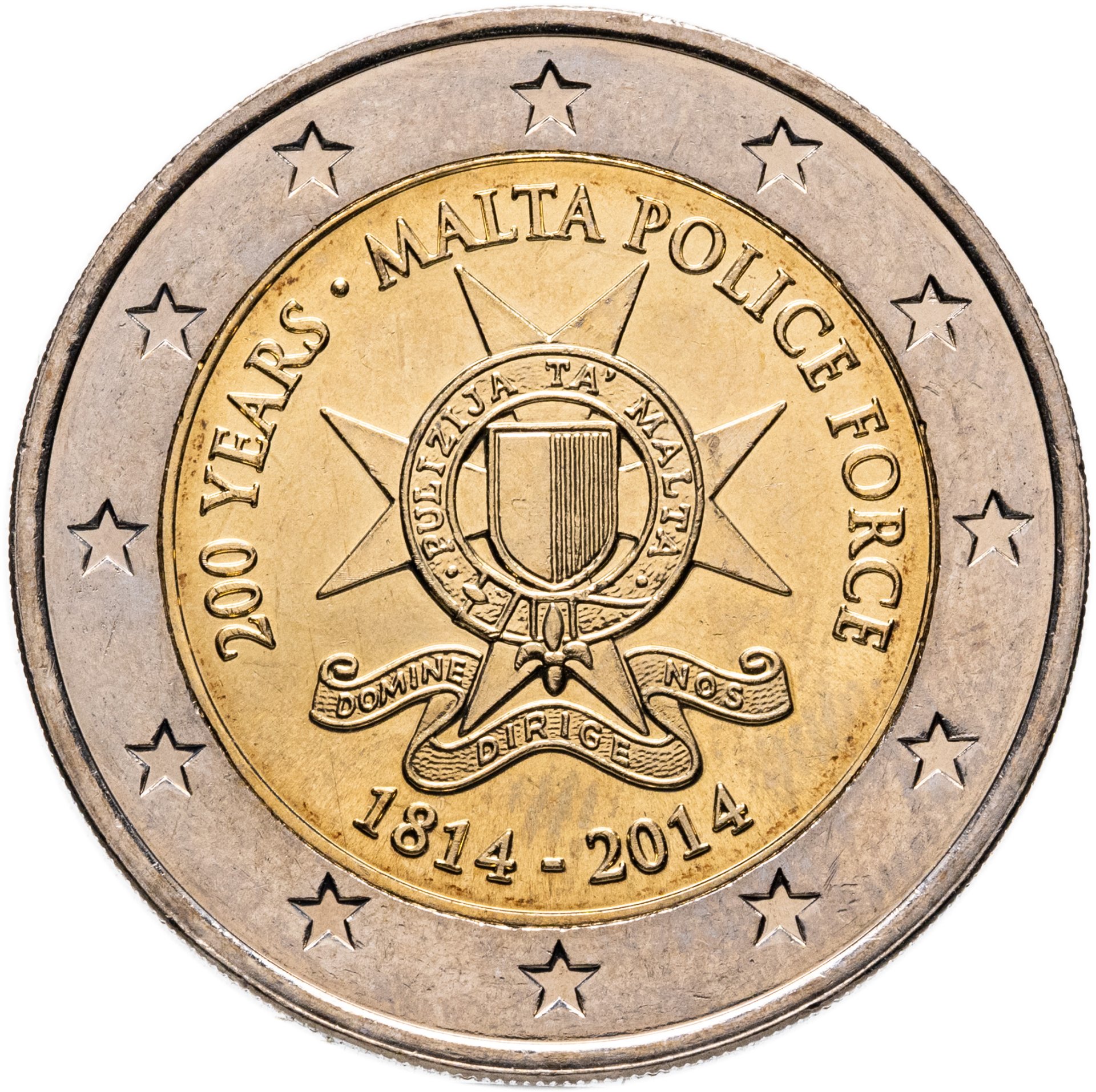 Мальта 2 евро 2014 "200 лет полиции Мальты", Биметалл, в сохранности UNC