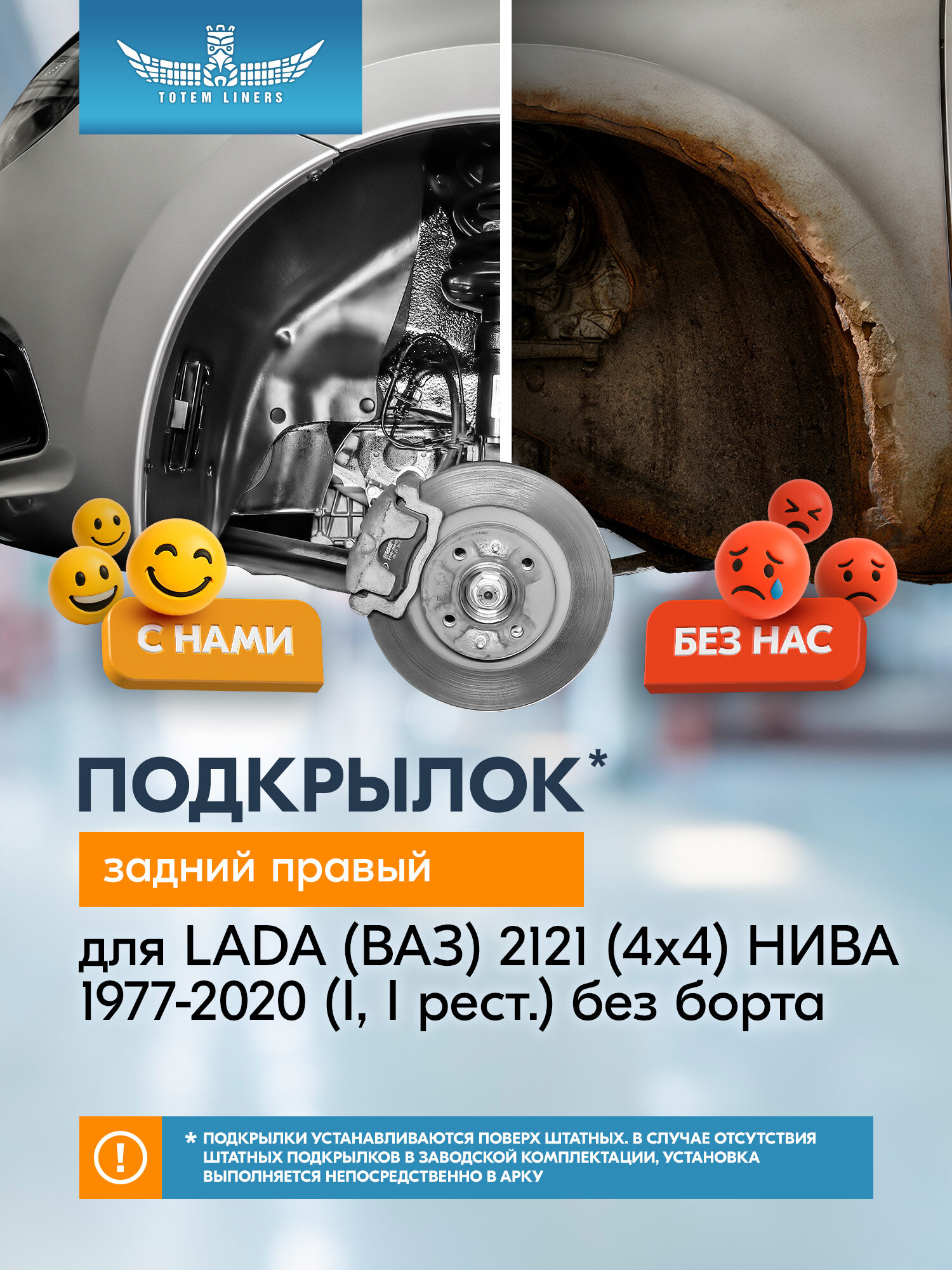 Подкрылок для LADA (ВАЗ) 2121 (4x4) нива 1977-2020 (I, I рест.) без борта Totem Liners задний правый 1 шт. / Лада Нива