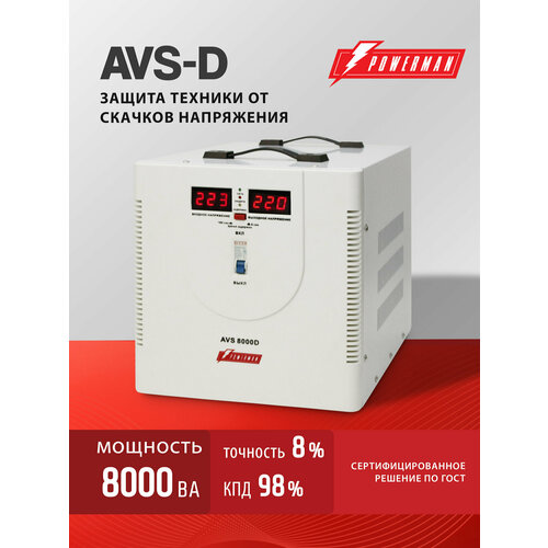 фото Стабилизатор напряжения powerman avs 8000 d, 6400 вт, 220 в, для бытовой техники