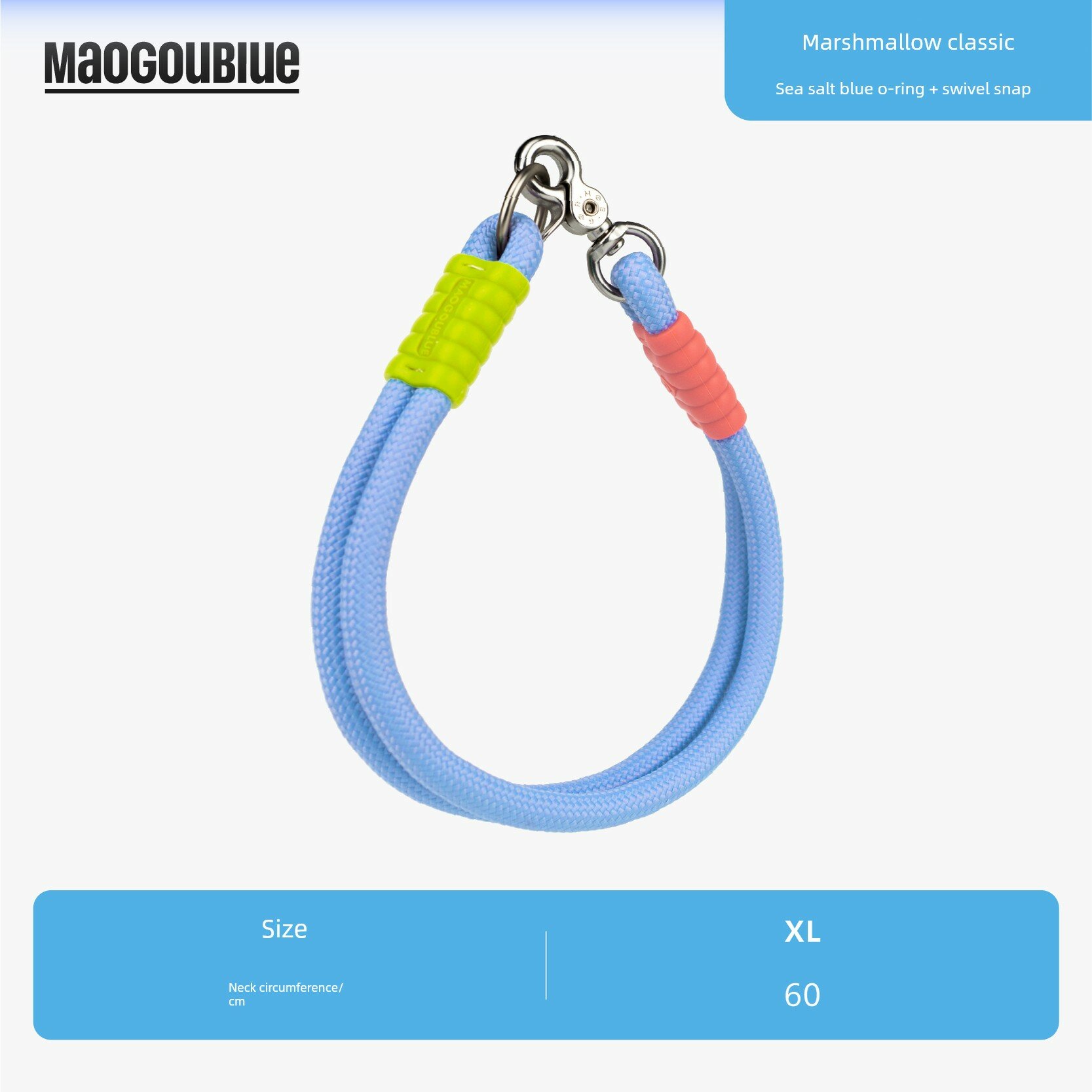 Maogoublue Морская соль синий безудержный ошейник для средних и крупных собак, размер XL, окружность шеи 60см