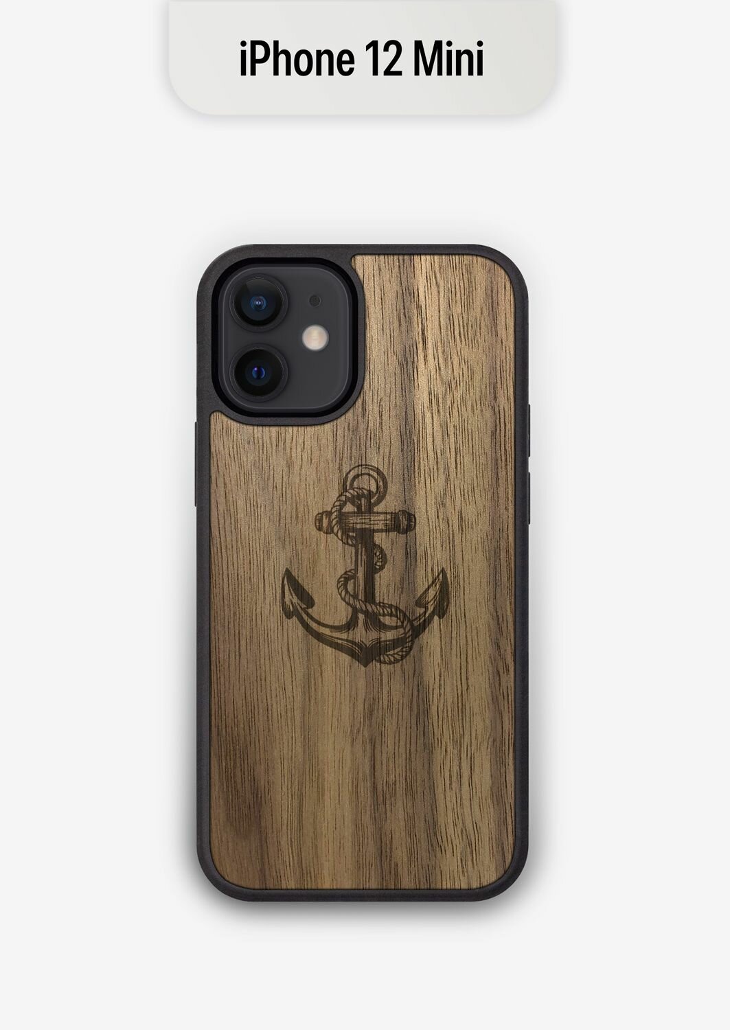 Деревянный чехол c гравировкой для iPhone 12 Mini / Якорь