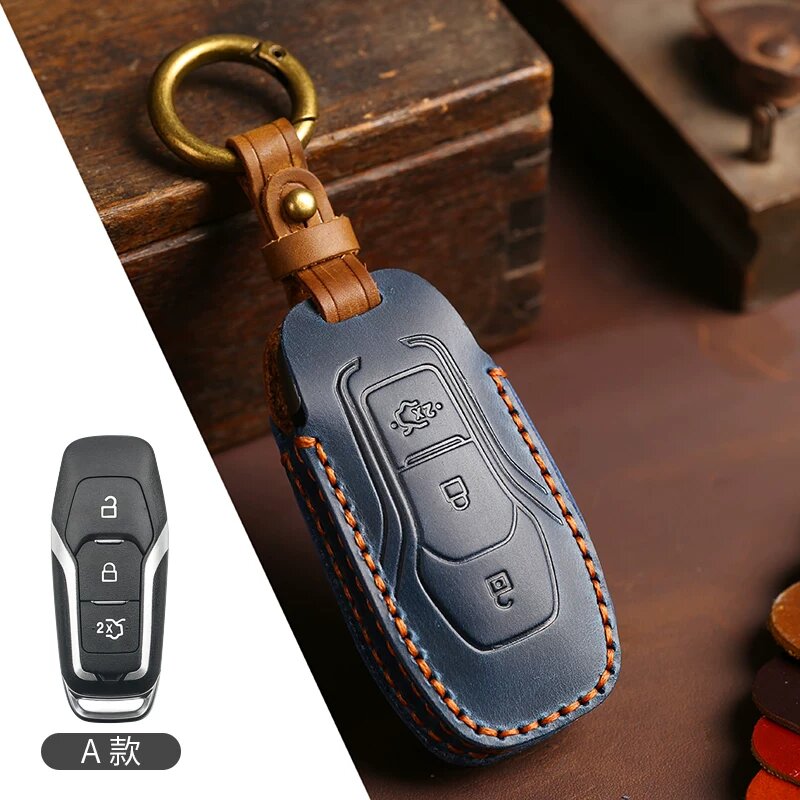 Ключевой чехол A Style из мокка кожи с двойной строчкой для Ford Mondeo, Focus, Edge, Fiesta, Explorer, Ecosport,