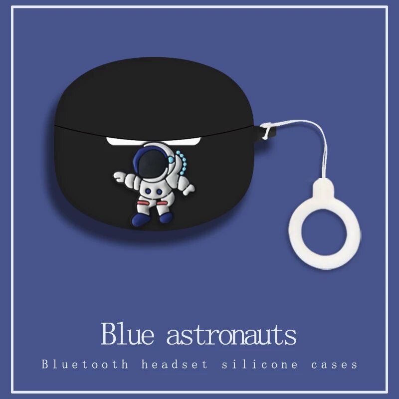 Минисо MJ2 Чехол для Bluetooth наушников силиконовый защитный мультяшный черный с кольцом Астронавт