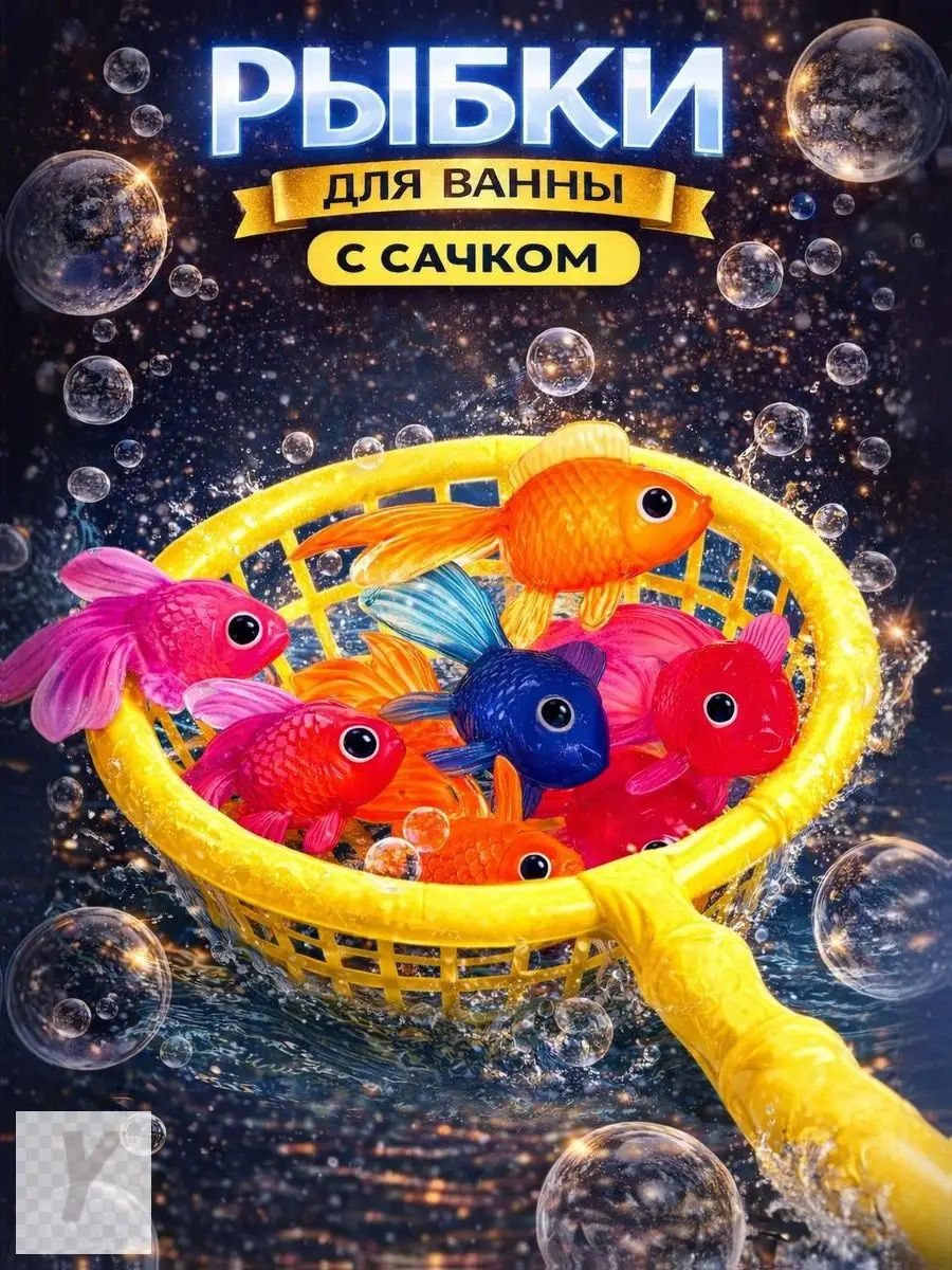 Игрушки для купания в ванной для малышей набор рыбок 10 штук+сачок