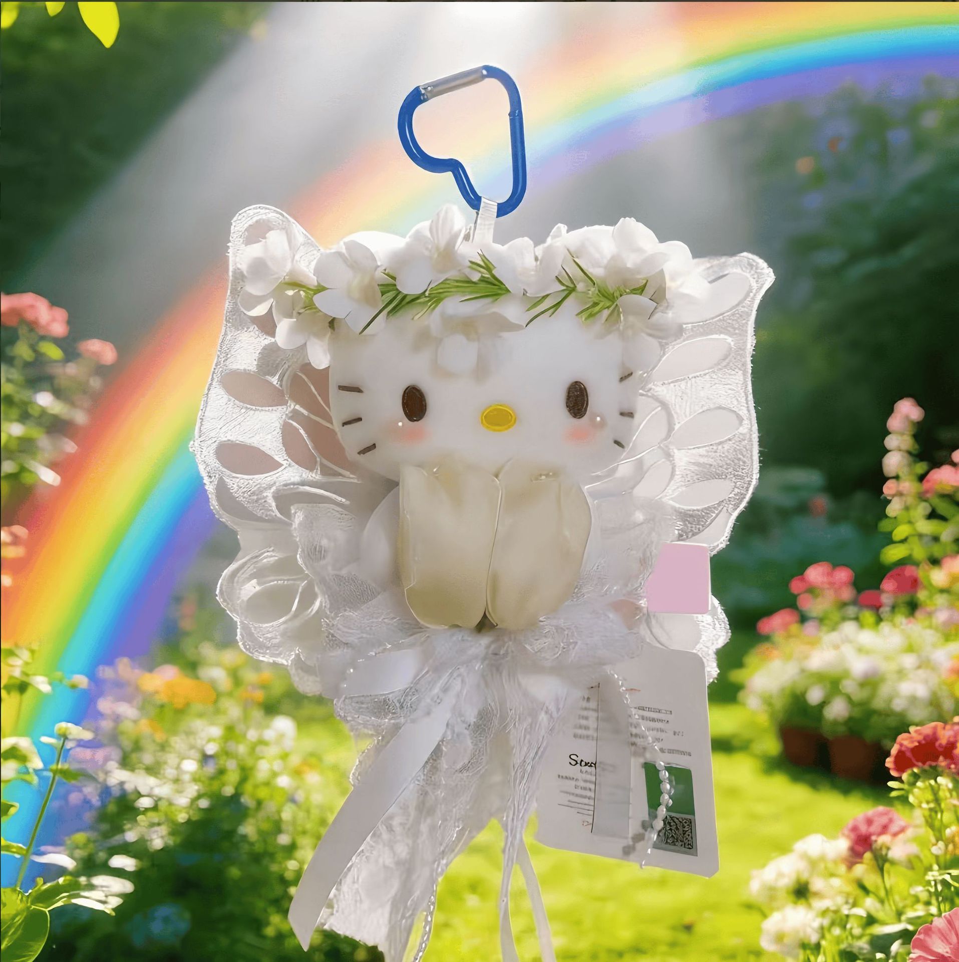 Оригинальная плюшевая игрушка Hello Kitty в пижаме брелок подвеска для сумки 4 дюйма 10-12см Белая Цветочная Фея Подарок