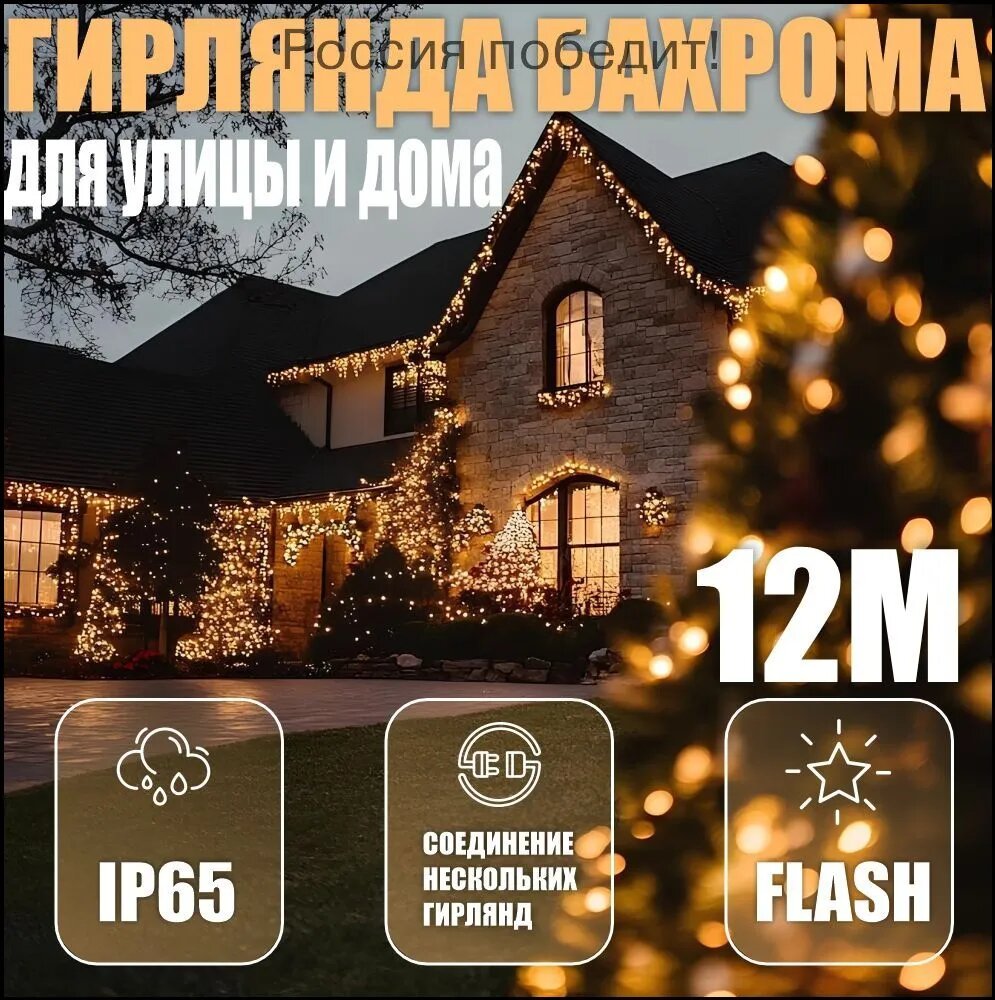 Электрогирлянда уличная Домики светодиодная, 12 м, питание от сети 220в, 1 шт