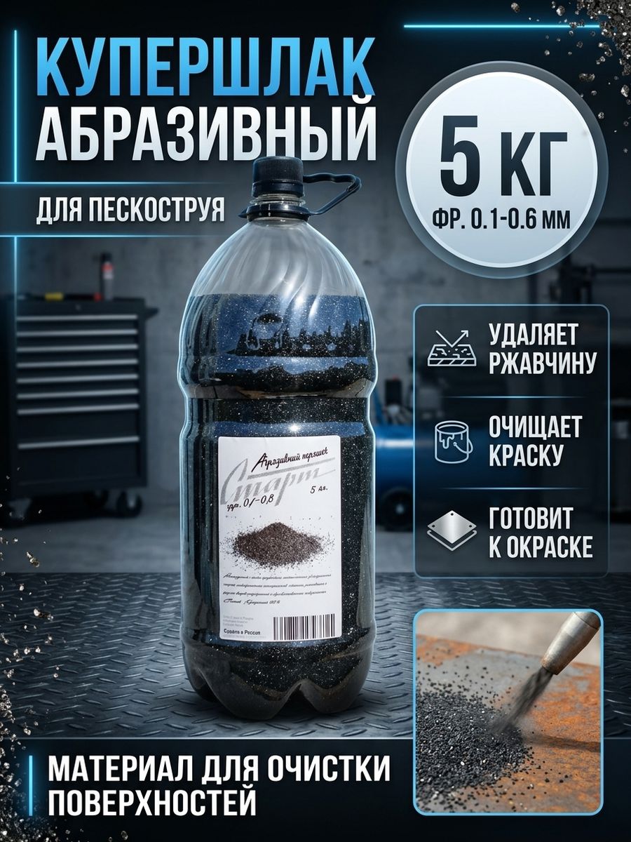 Пескоструй Купершлак 5кг фр.0,1-0,6 мм ТПК Старт (абразив песок для пескоструйной обработки)