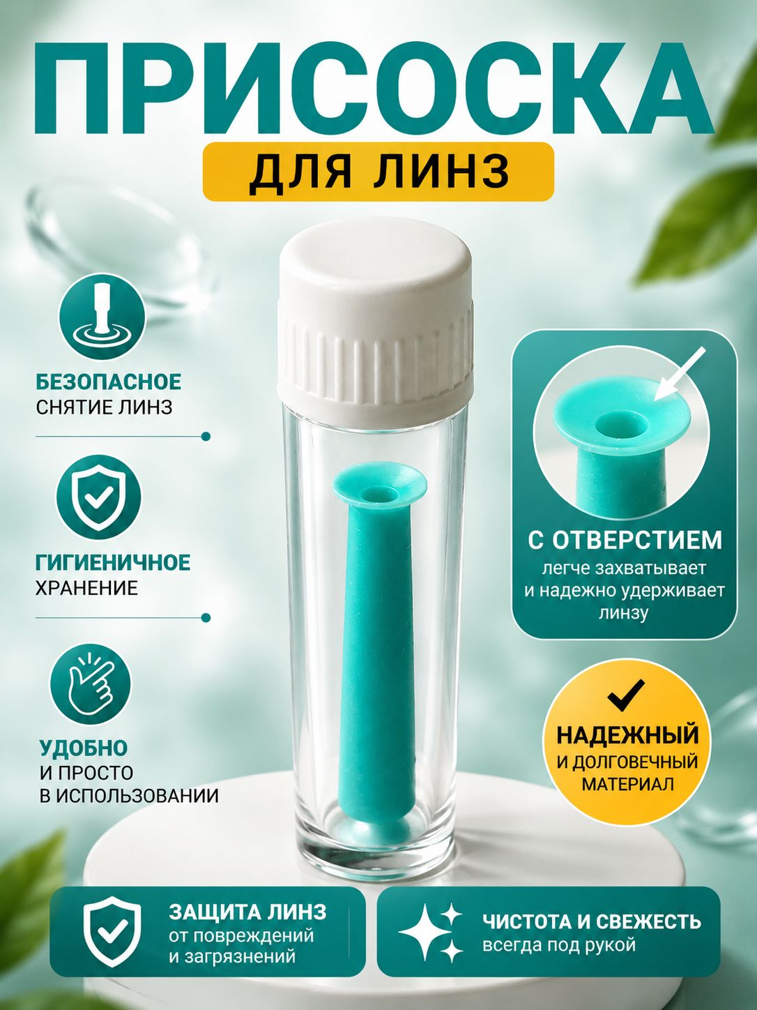 Манипулятор присоска для ночных жестких контактных линз, съемник с отверстием, 1 штука