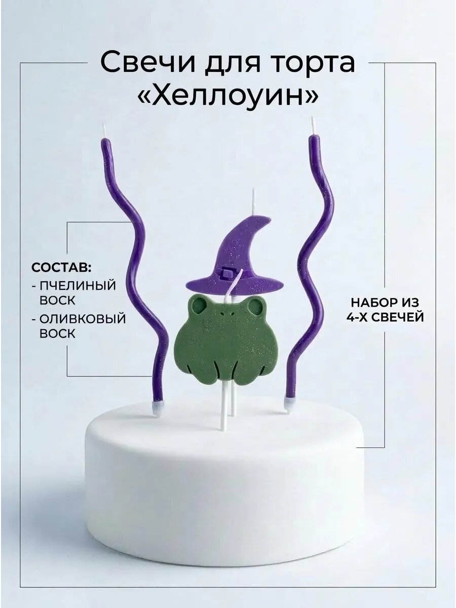Свечи для торта, Хеллоуин, топпер жабка