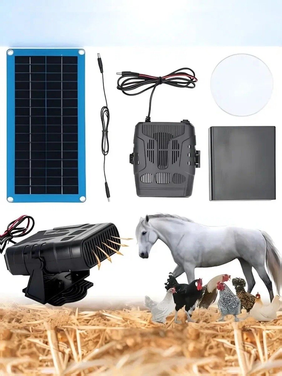 Солнечный обогреватель 30W для теплиц и курятников с защитой от перегрева, водонепроницаемый, на солнечной энергии.