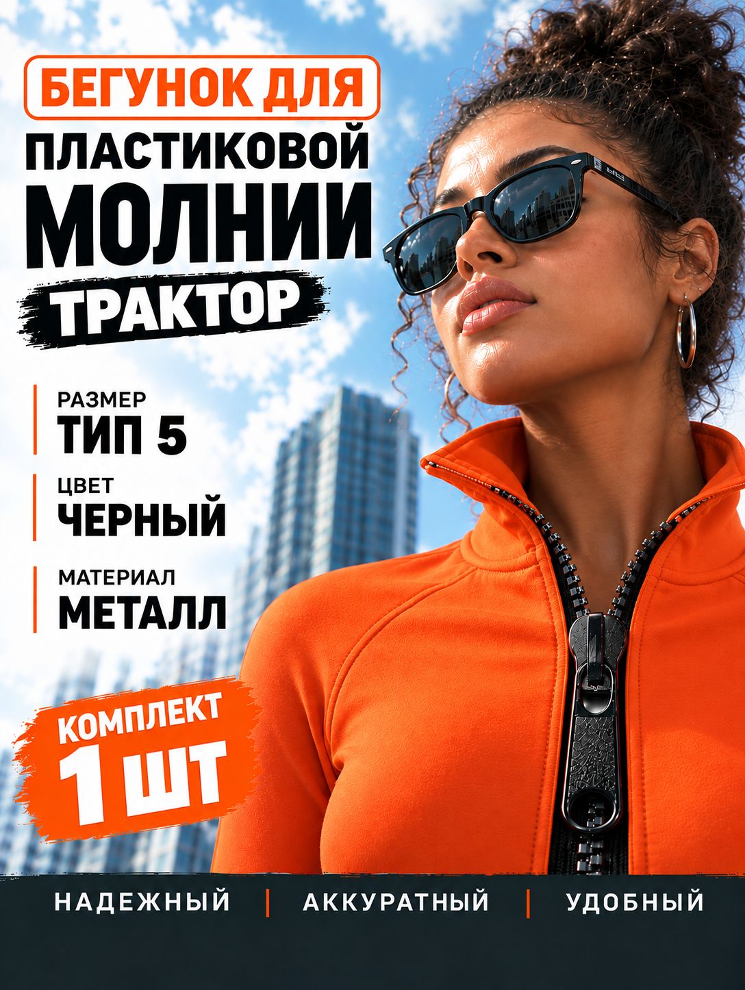 Бегунок трактор ТИП 5 замок застежка для пластиковой тракторной молнии, собачка металлическая черная, 2 штуки