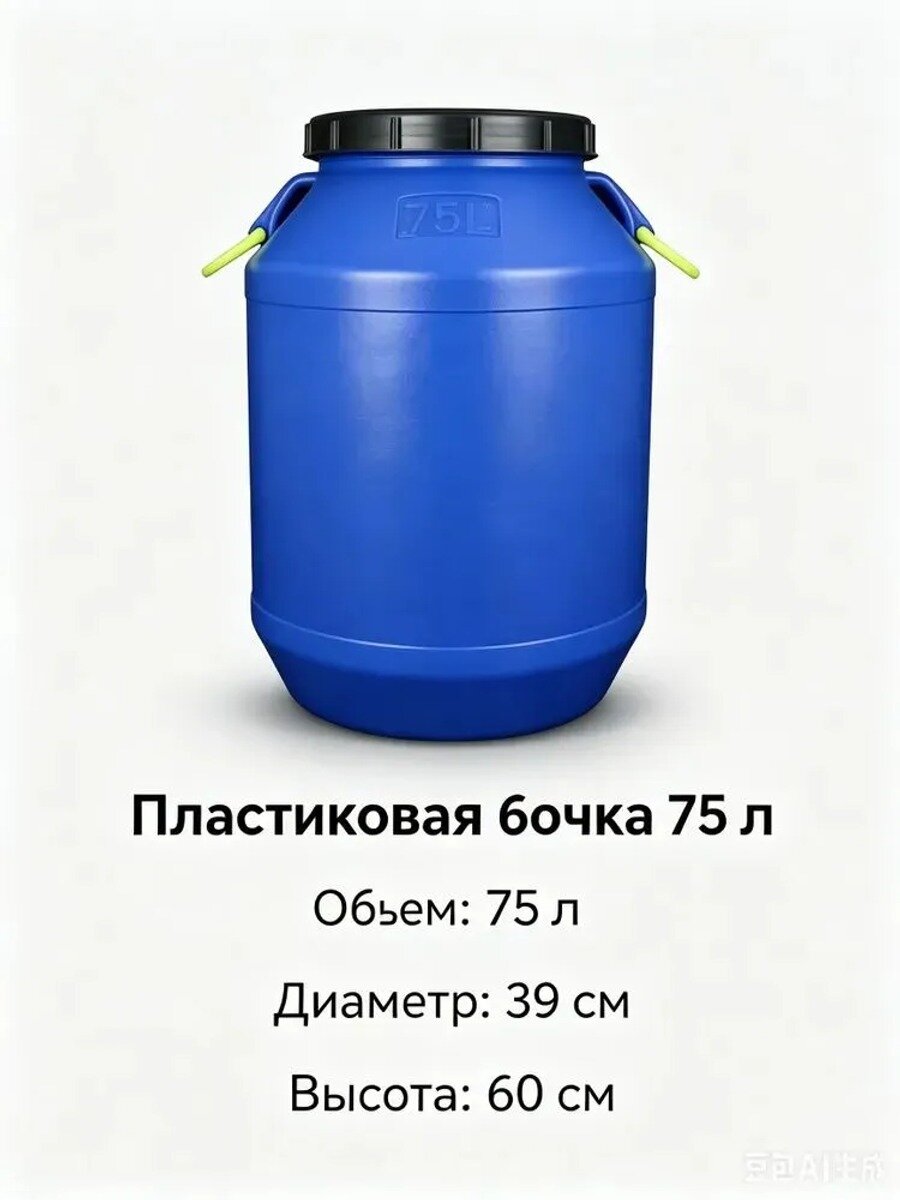 Бочка садовая из пищевого пластика, диаметр 38 см, с крышкой, черно-синяя