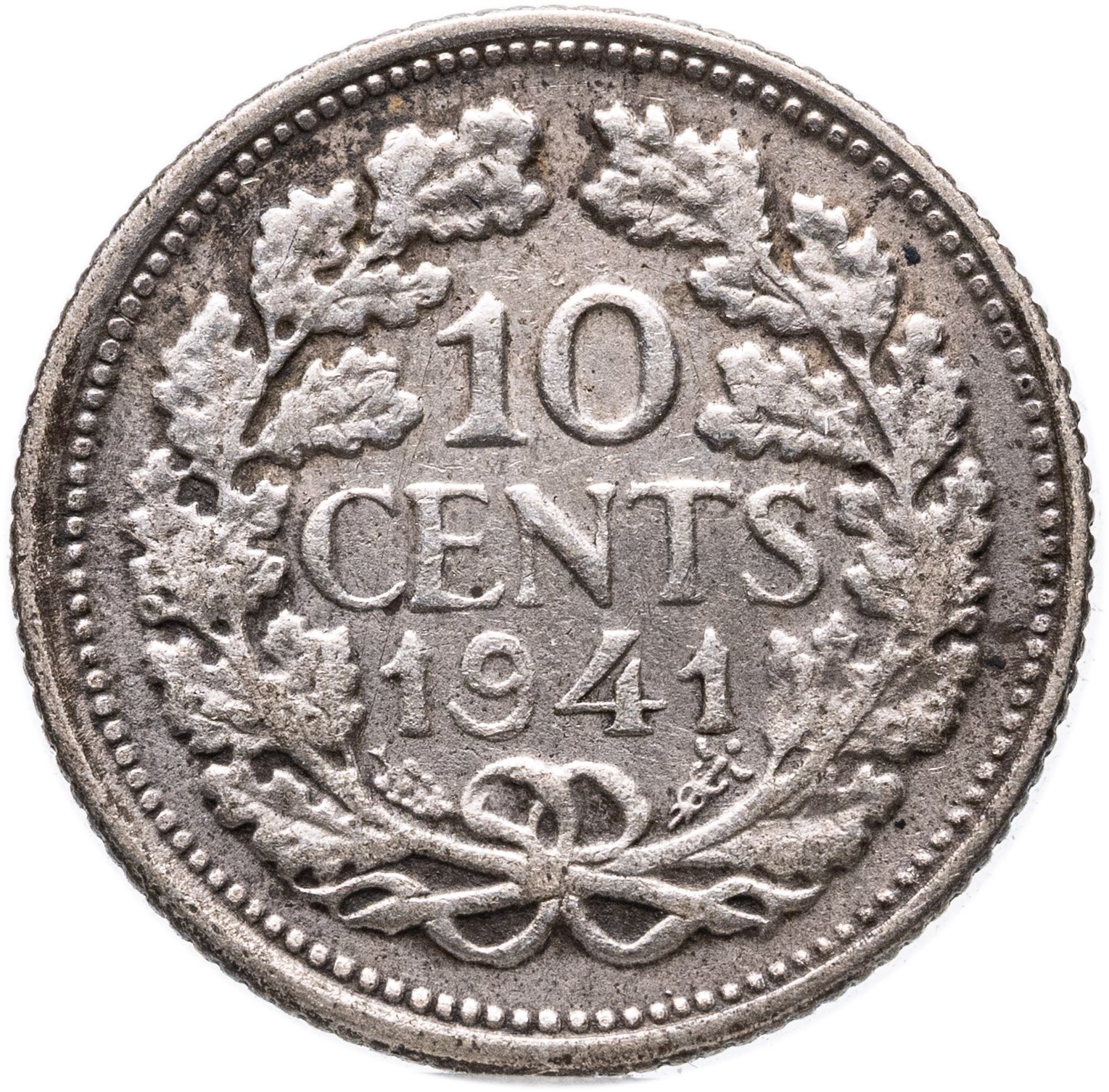 Нидерланды 10 центов cents 1941, Серебро 640, в сохранности VF-XF