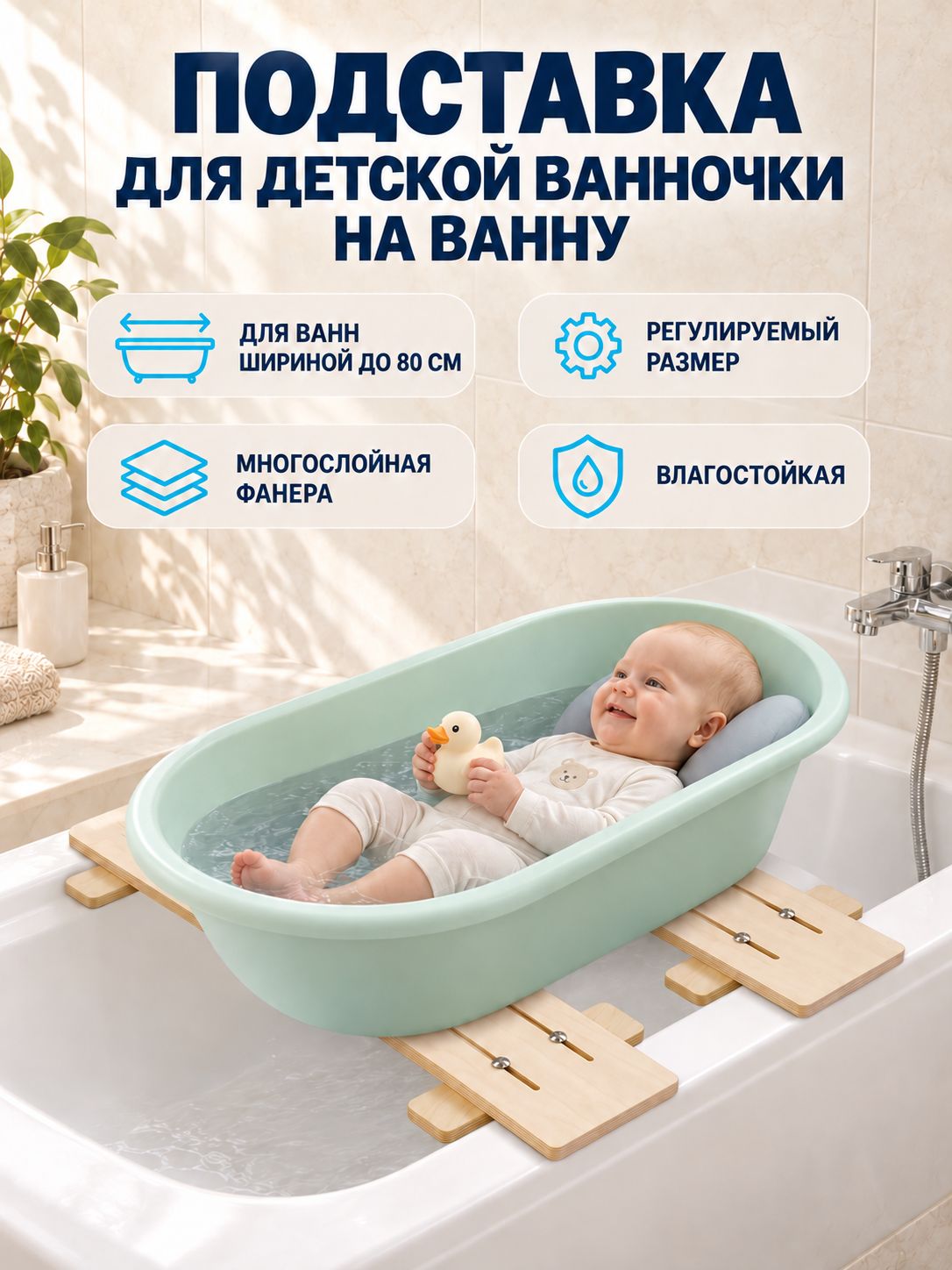 Подставка для детской ванночки на ванну 80 см