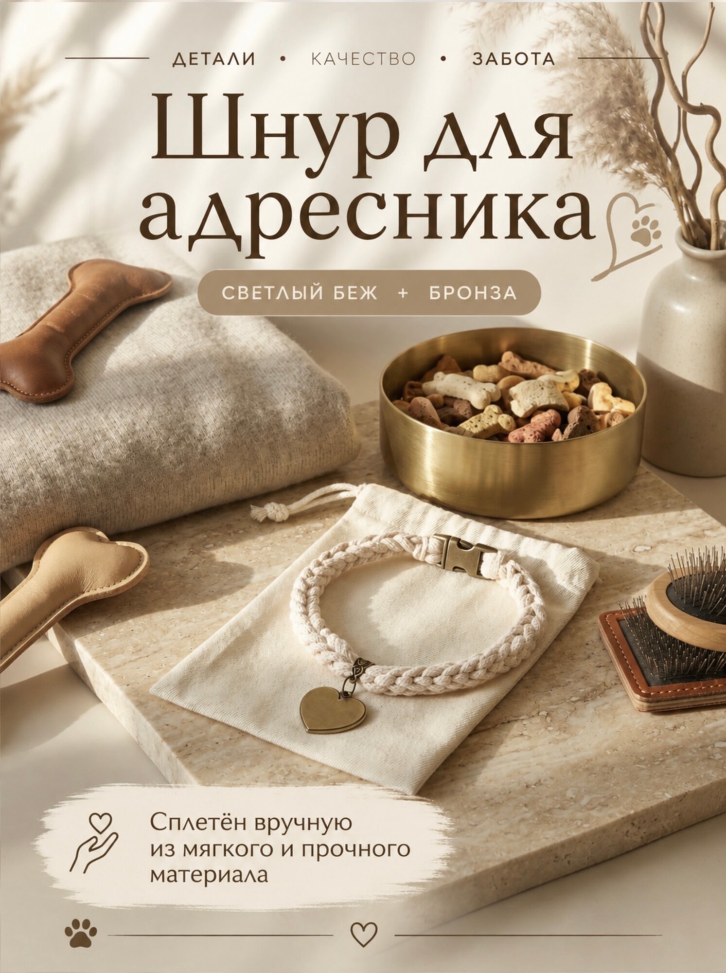 Шнур для адресника собак и кошек из натурального хлопка бренда «Космодогия»