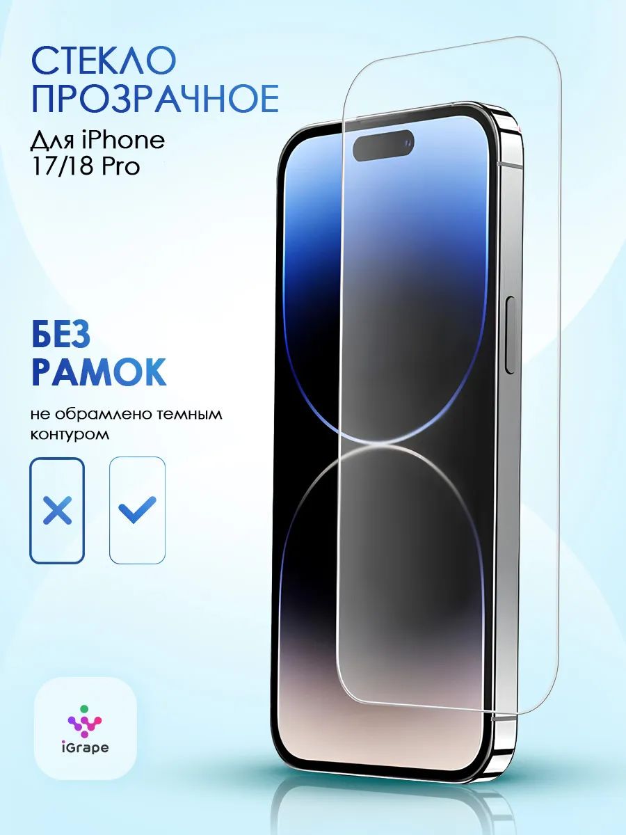 Защитное стекло без рамок для iPhone 17 Pro/18 Pro, iGrape / стекло на айфон 17 про и 18 про