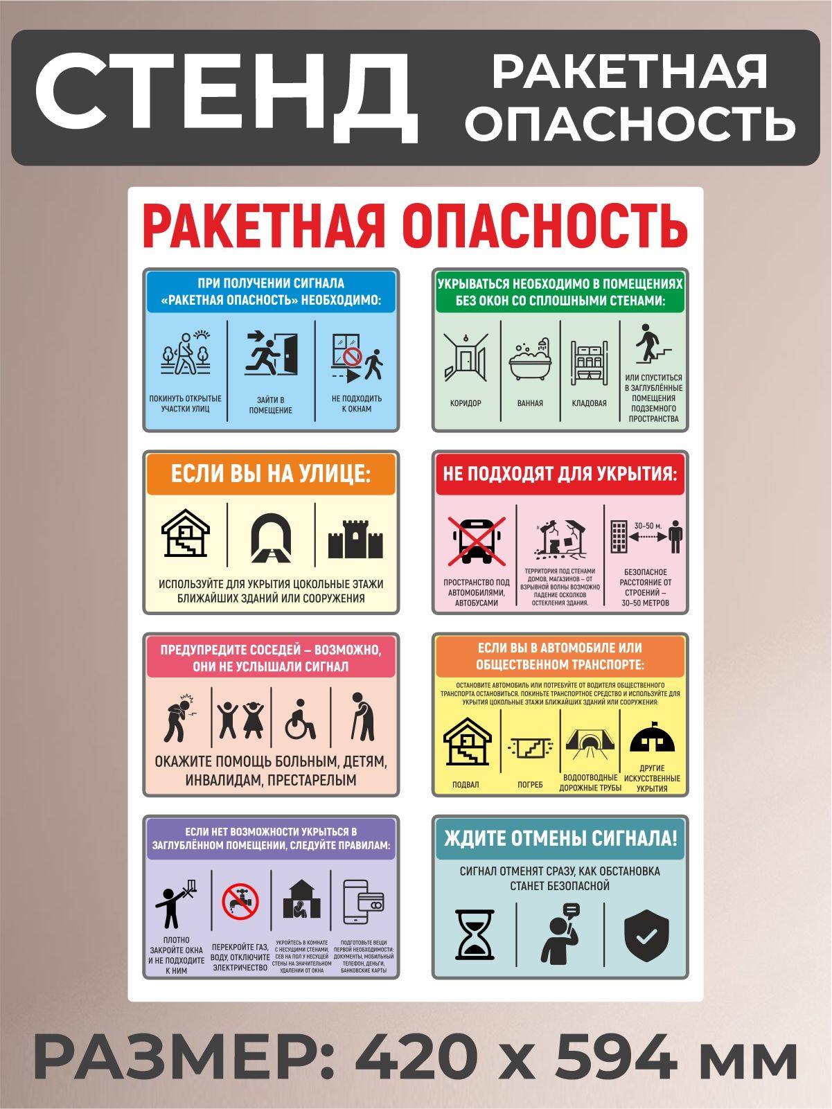 Информационный стенд "Ракетная опасность" ПВХ 420 х 594 мм 1 шт