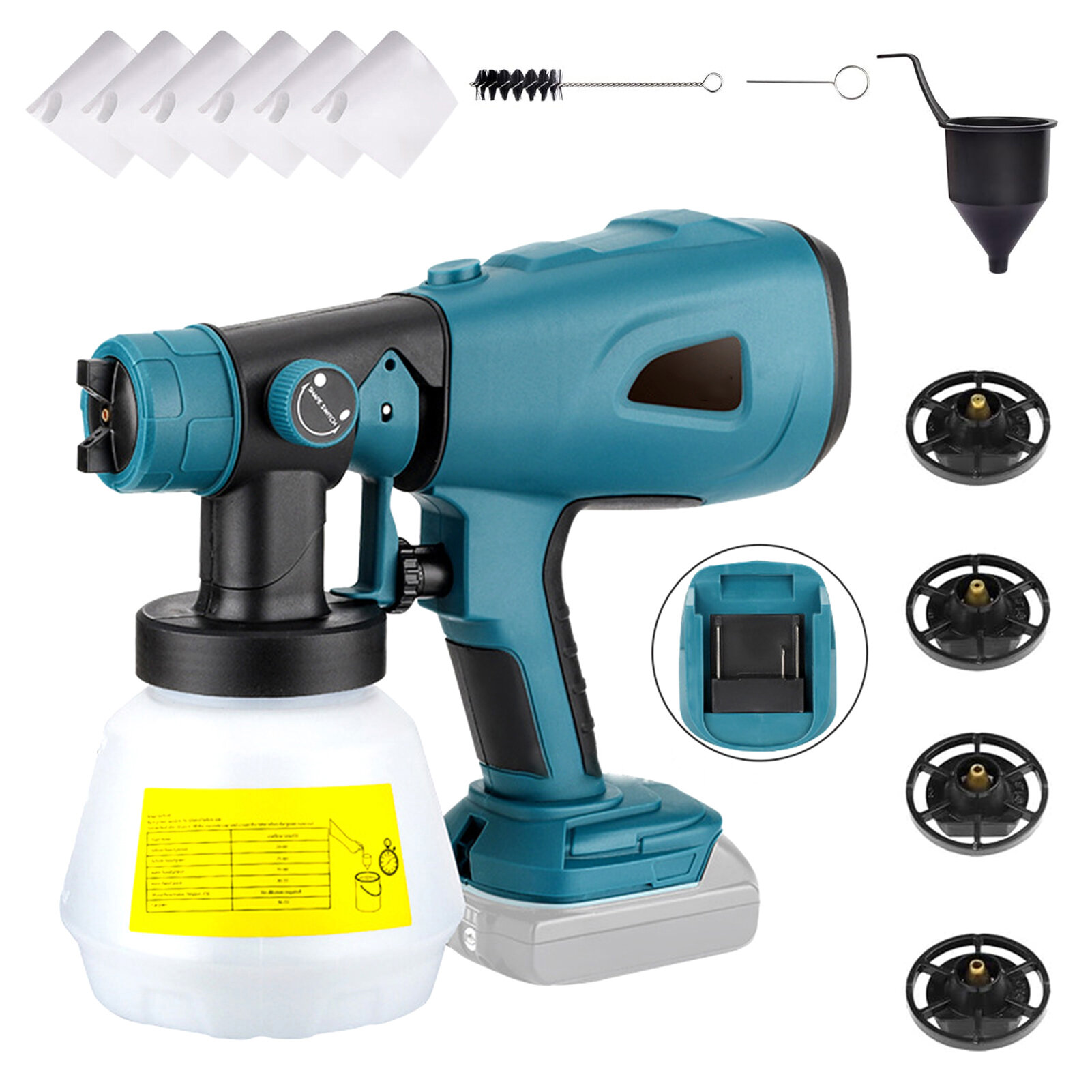 Cordless Paint Sprayer, совместимый с 20V аккумулятором, 200W, для внутренних и наружных работ