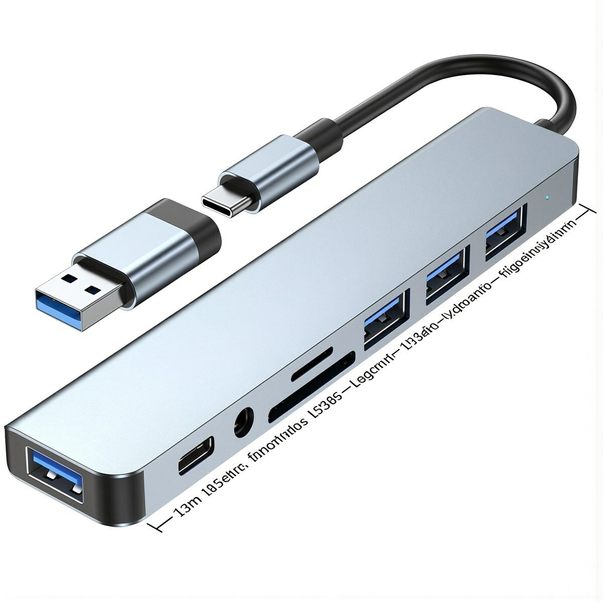 USB концентратор на семь портов с поддержкой скорости USB 3.0 для подключения внешних устройств к ноутбуку и стационарным компьютерам, Двухголовной HUB на восемь портов
