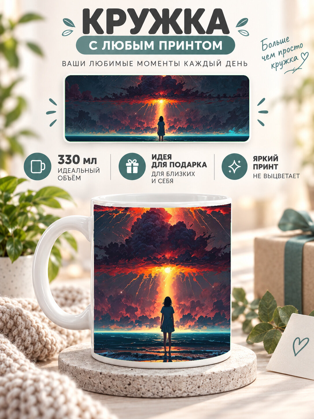 Кружка MoodRoom 330 мл, керамическая, глянцевая, белая с принтом My Abstract Thoughts, для чая и кофе, дизайн MUG3304412
