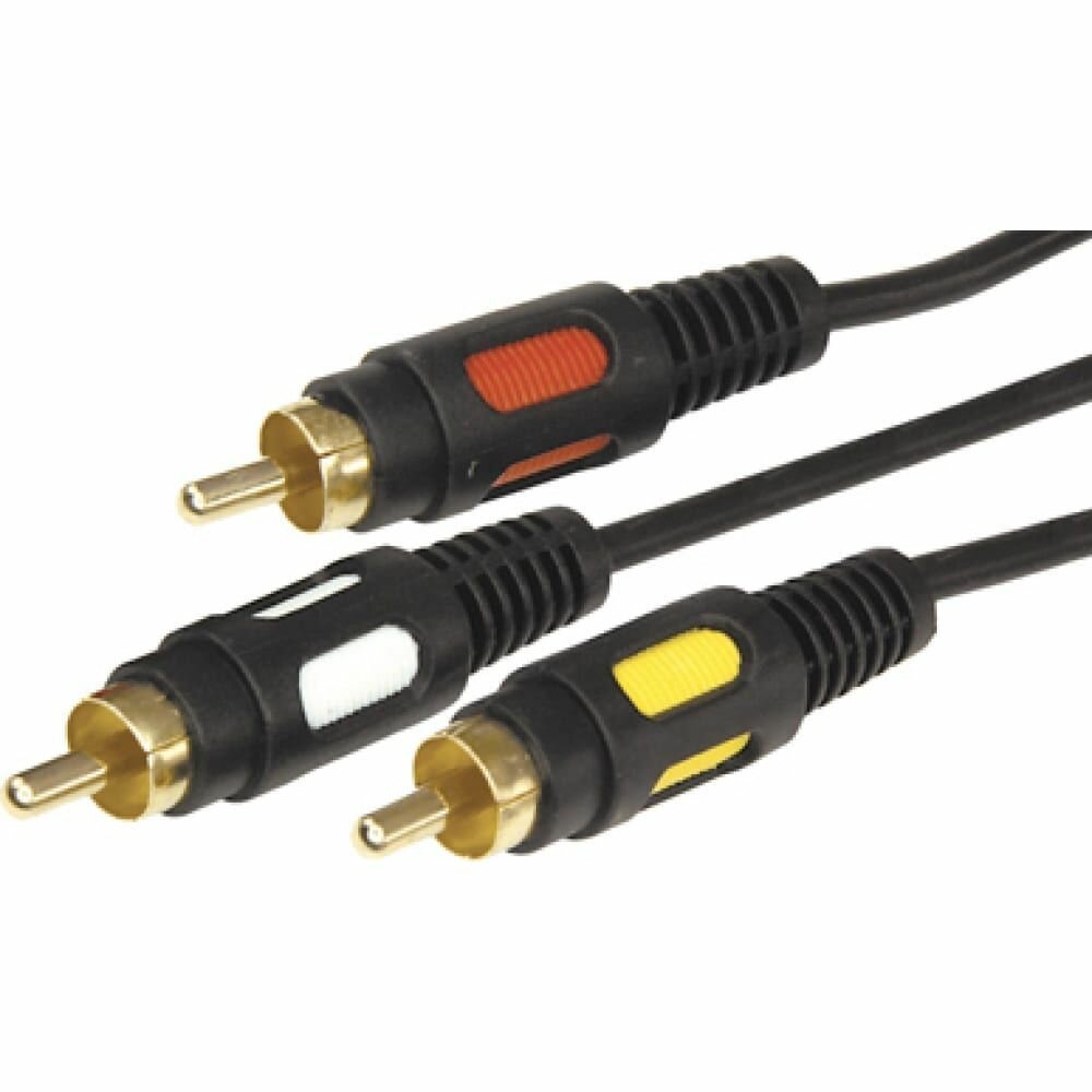 Аудио-видео шнур REXANT 3RCA-3RCA, 1,5 м, черный 17-0212