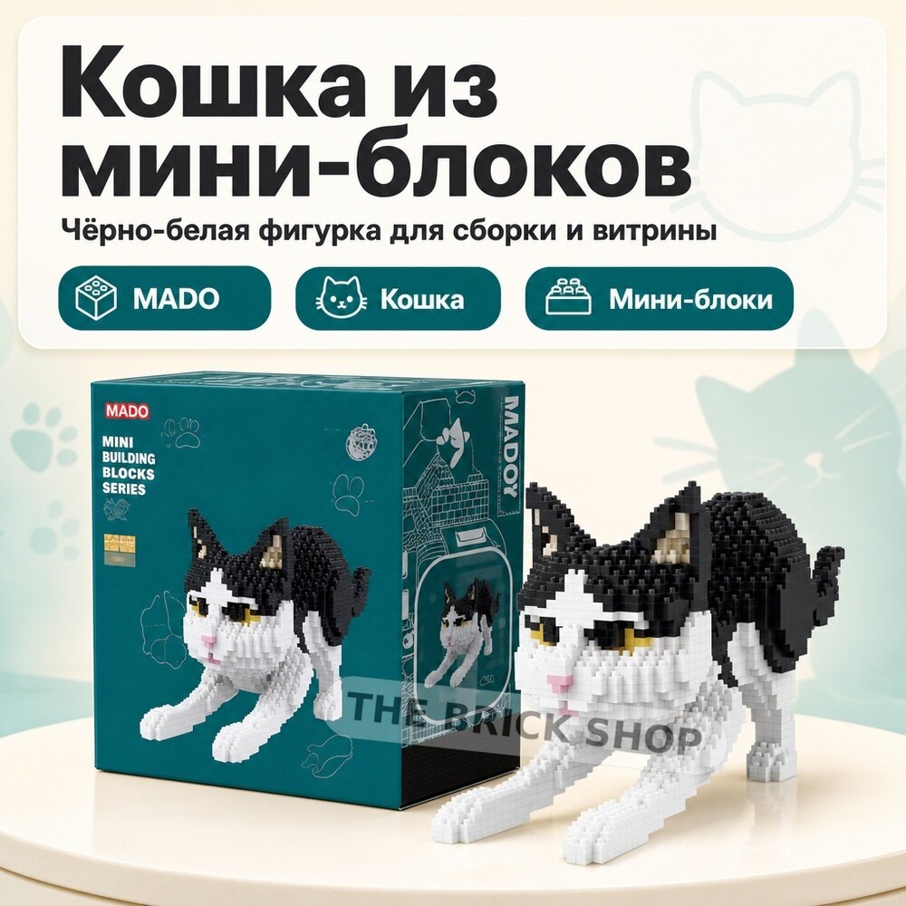 Конструктор кошка из мини-блоков, подарок для детей и взрослых