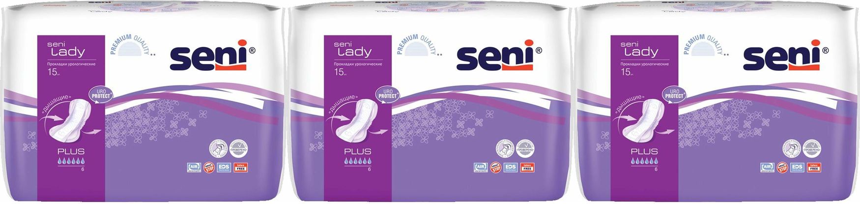 Урологические прокладки Seni Lady Plus, комплект: 3 упаковки по 15 шт