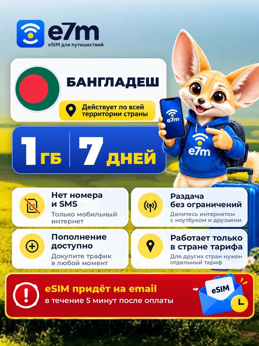 ESIM Бангладеш — мобильный интернет 1 ГБ на 7 дней | виртуальная SIM-карта для путешествий