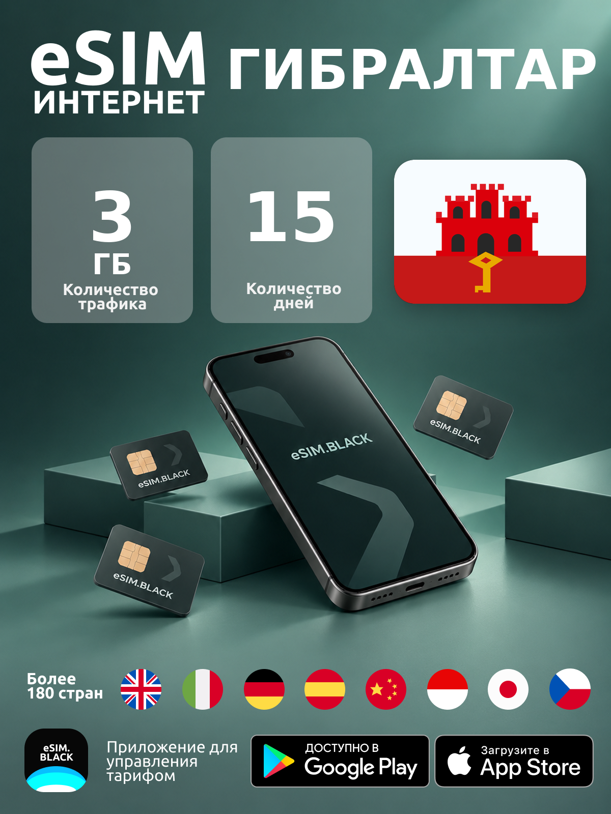 Гибралтар/15 дней/3 ГБ - eSIM для мобильного интернета ( iPhone | Android ).