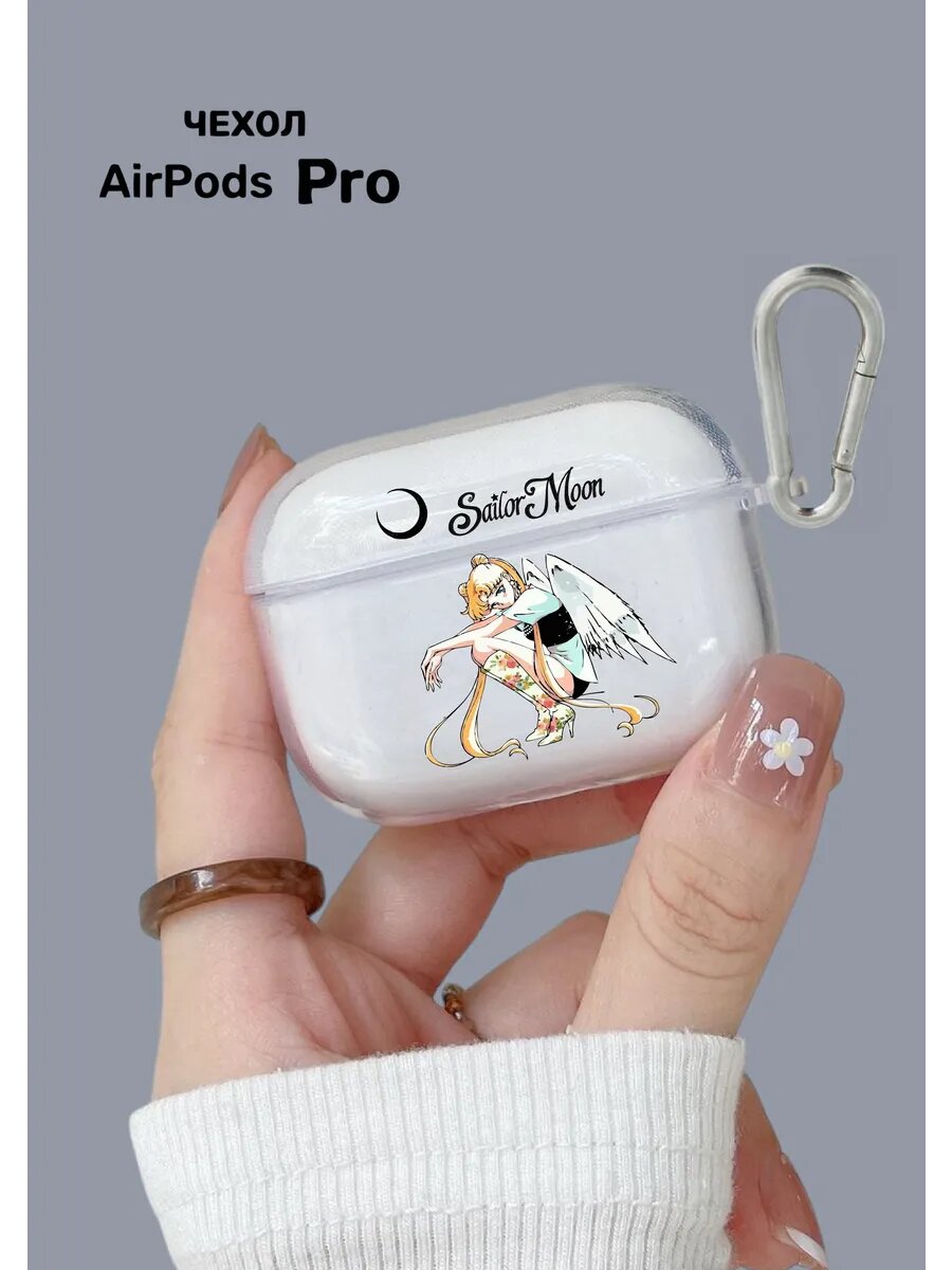 Чехол на AirPods Pro прозрачный с картинкой ангел.