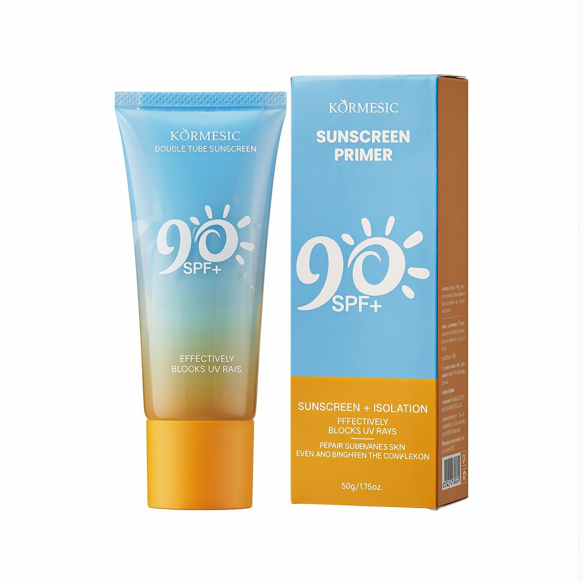 Солнцезащитный крем SPF50+ PA+++ водостойкий потостойкий защита от фотостарения увлажняет кожу легкая текстура для ежедневного использования 50 грамм, Двухтрубный изолирующий солнцезащитный крем 50г