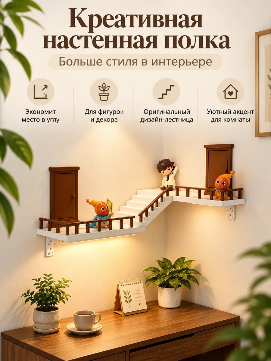 Угловая полка-лестница для фигурок, левая