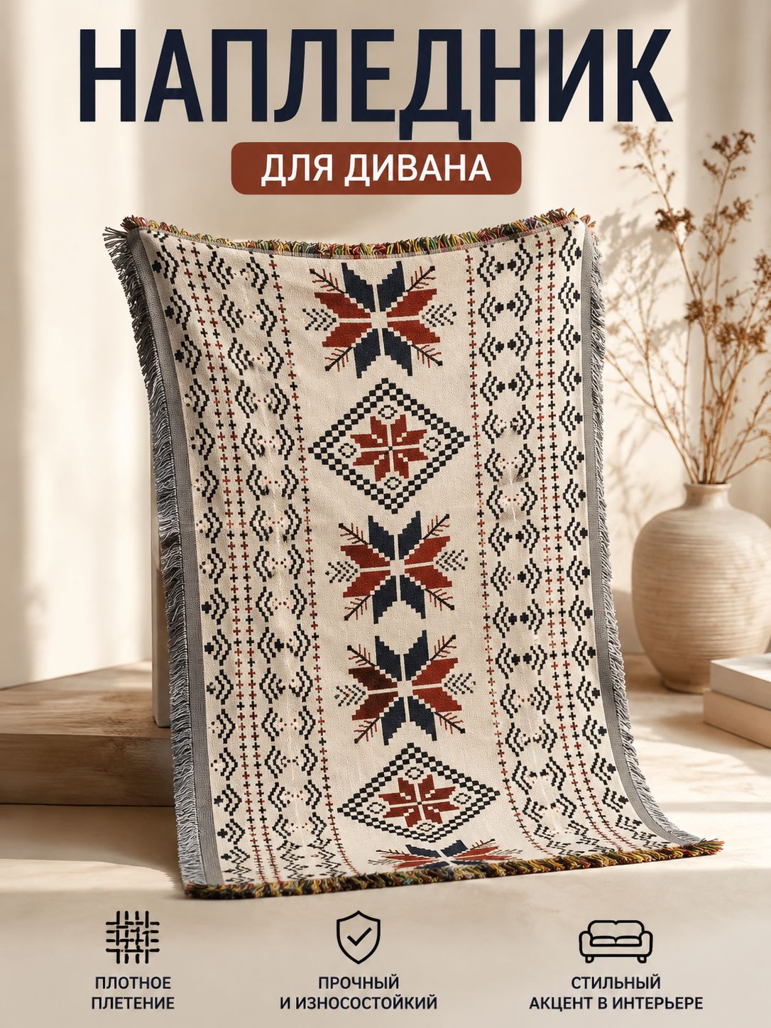 Плед 90x180 см искусственный лён двусторонний восточный светло-бежевый