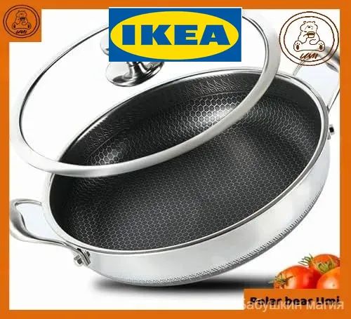IKEA Сотейник с крышкой 34 см нержавеющая сталь с антипригарным покрытием серебристый-