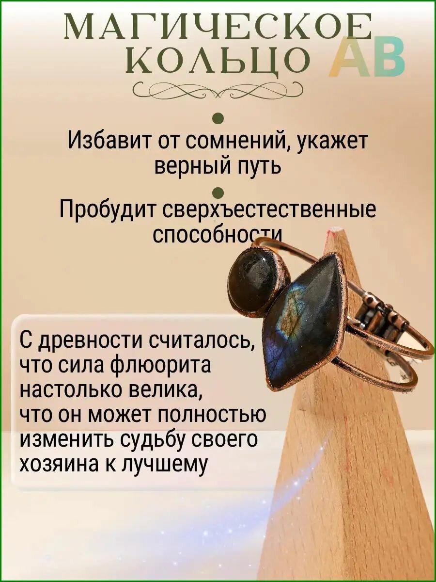 Оберег женское кольцо перстень с камнем флюорит
