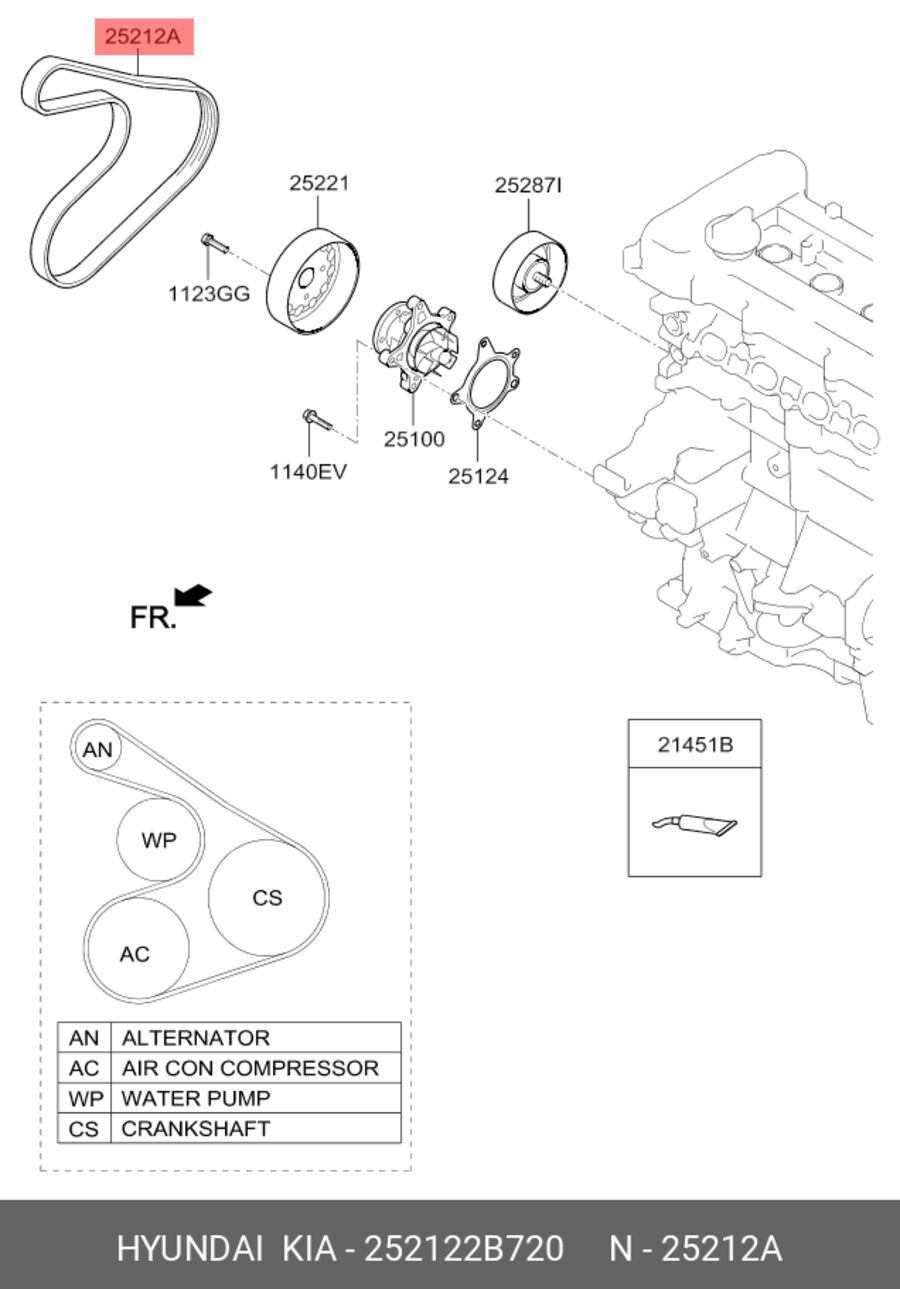 Приводной ремень l 125 см org (Hyundai/Kia 252122B720)