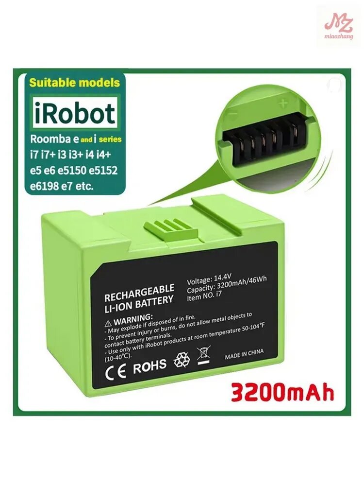 Замена аккумулятора пылесоса i7 14.4V 3200mAh для iRobot Roomba e Series i7+ e5 7150 7550 i3 3150 i3+ 3550 i4 4150 i4+ 4624864