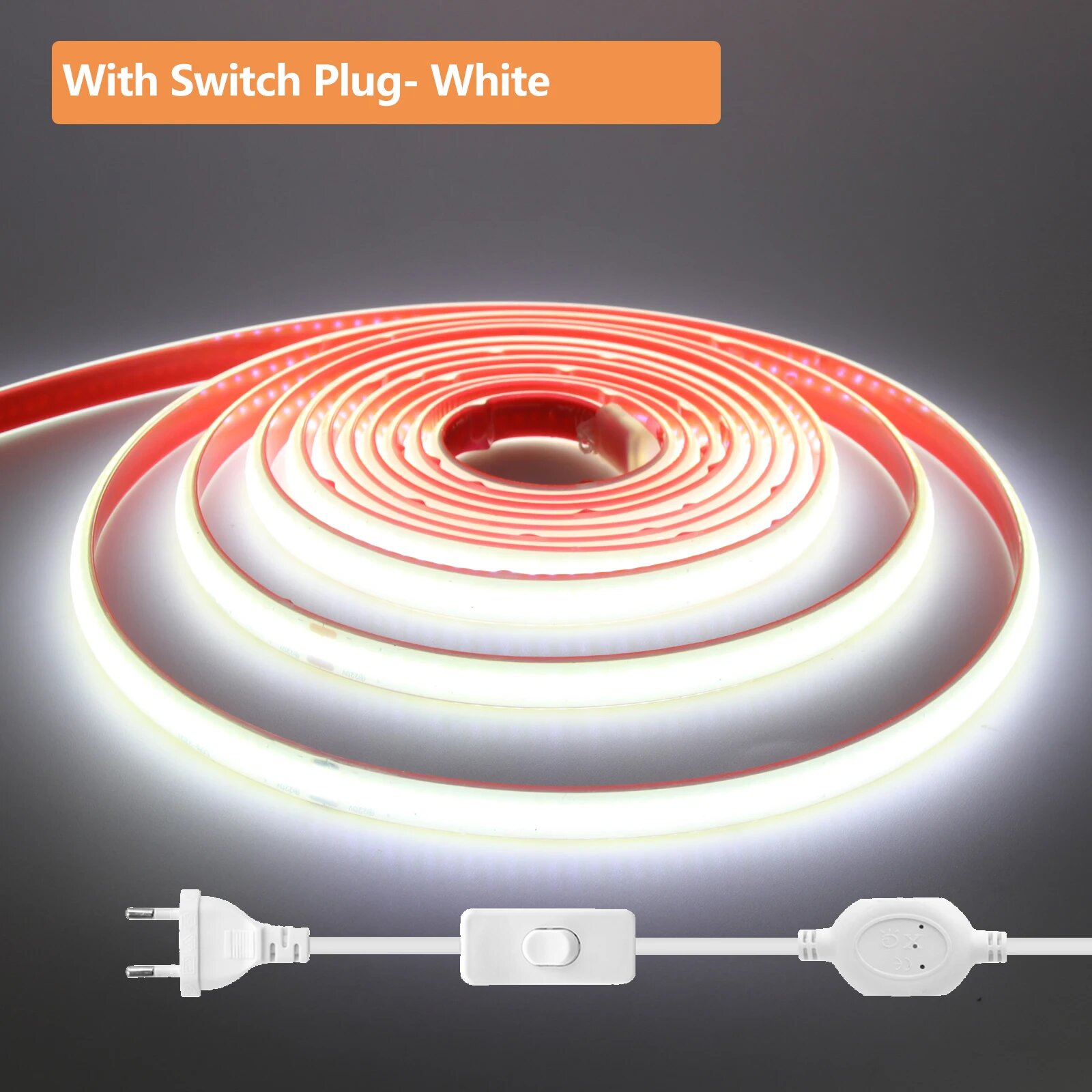 XUNATA Светодиодная лента COB 220В, водонепроницаемая With Switch Plug-WH, 2M