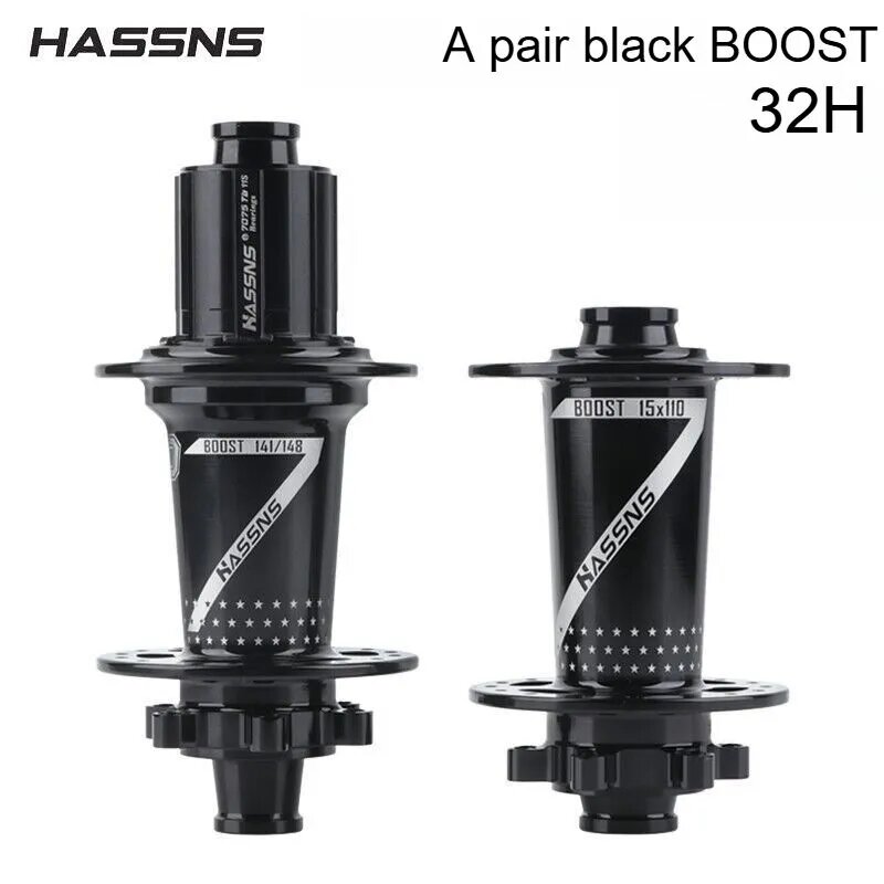 Велосипедная Втулка BOOST, HASSNS PRO 7,32 Отверстия,4 Штифта, Подходит Для Скоростей 8/9/10/11, Черная передняя и задняя ступицы