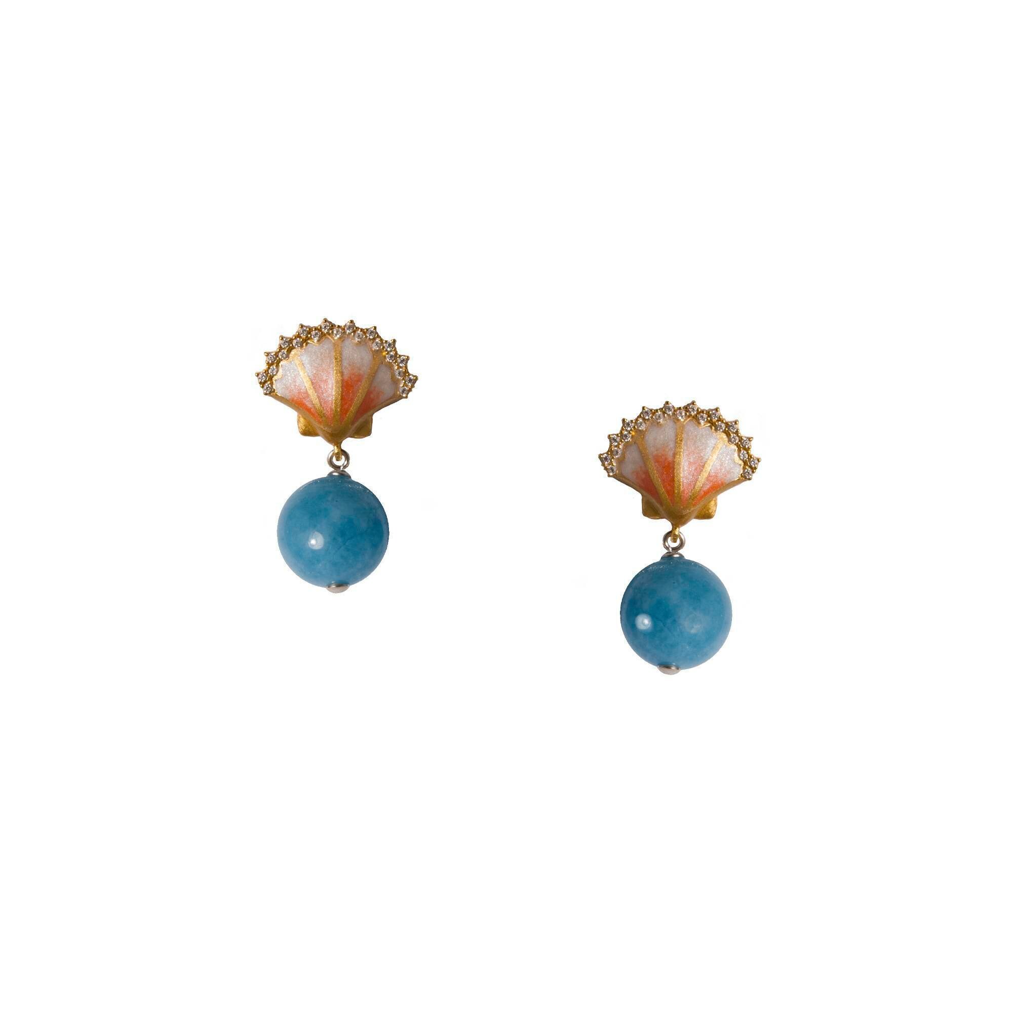 Серьги с подвесками STILE ME, серебро, 925 проба, золочение, агат, эмаль, фианит