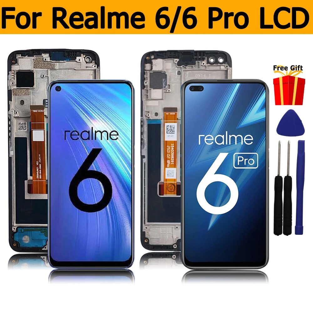 Дисплей LCD с рамкой и сенсорным экраном в сборе для Realme 6/6 Pro, замена для 6PRO With Frame