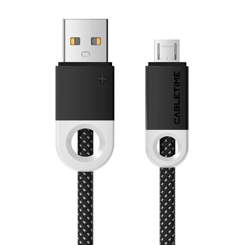 Кабель CABLETIME USB A-Micro B для Xiaomi 10, Redmi, Huawei, LG, Oneplus Серый, 1,5 м, Черный, Black