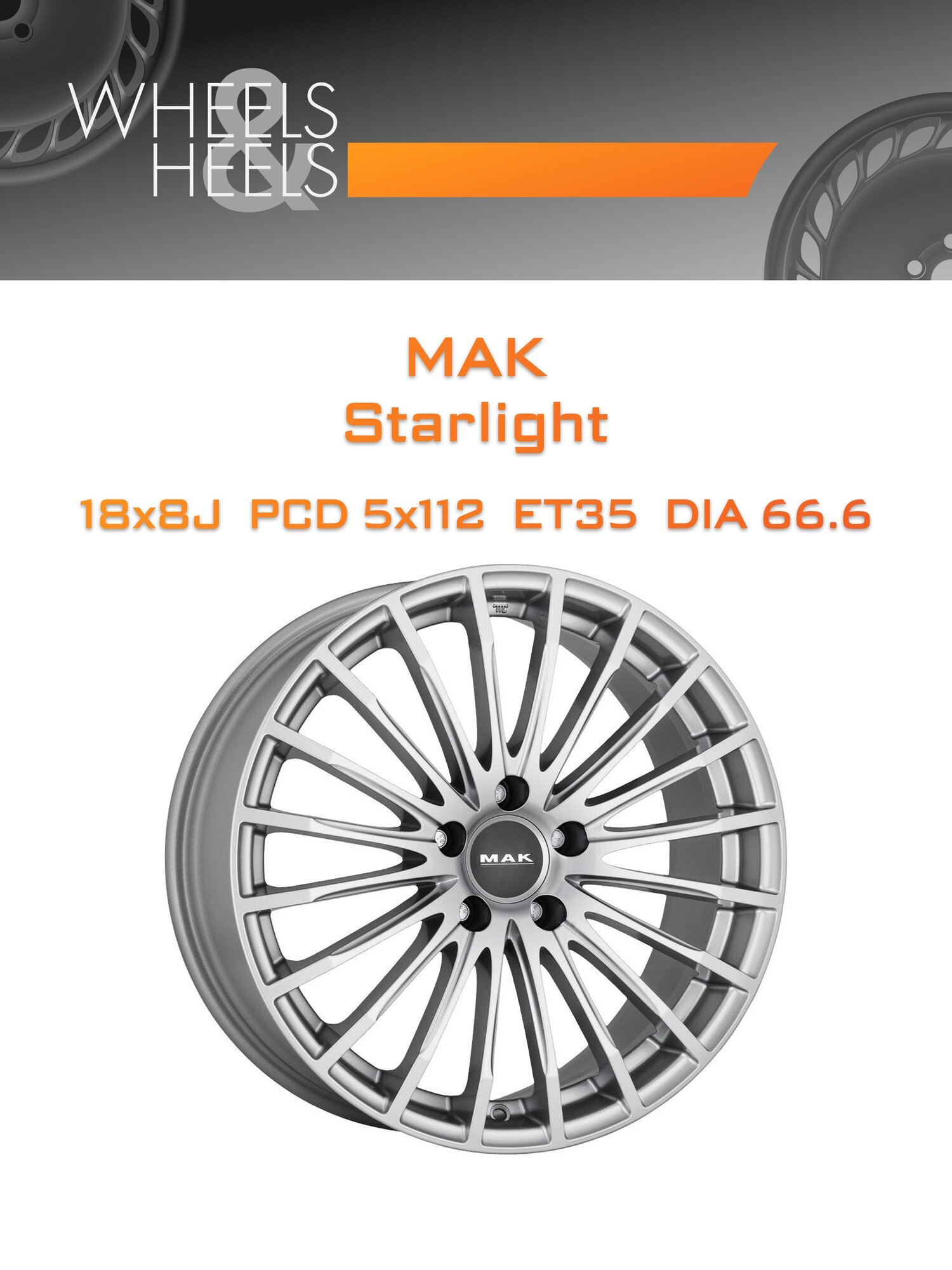 Диск автомобильный литой MAK Starlight 18x8 5x112 et35 dia66.6 Серебристый