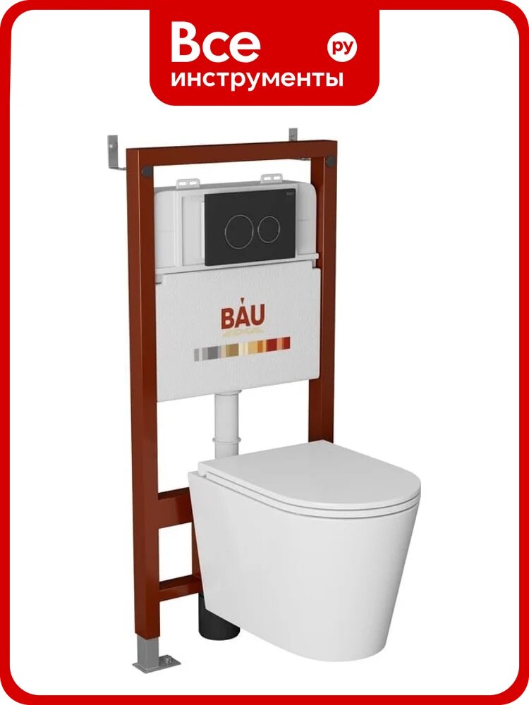 Комплект Bauedge BAU 6 в 1: инсталляция BAU PRO, унитаз подвесной торнадо Bau Nimb Hurricane-2, сиденье дюропласт микролифт, клавиша BAU Dream, черный матовый Q111300-BK0001-HQ2-Q00005