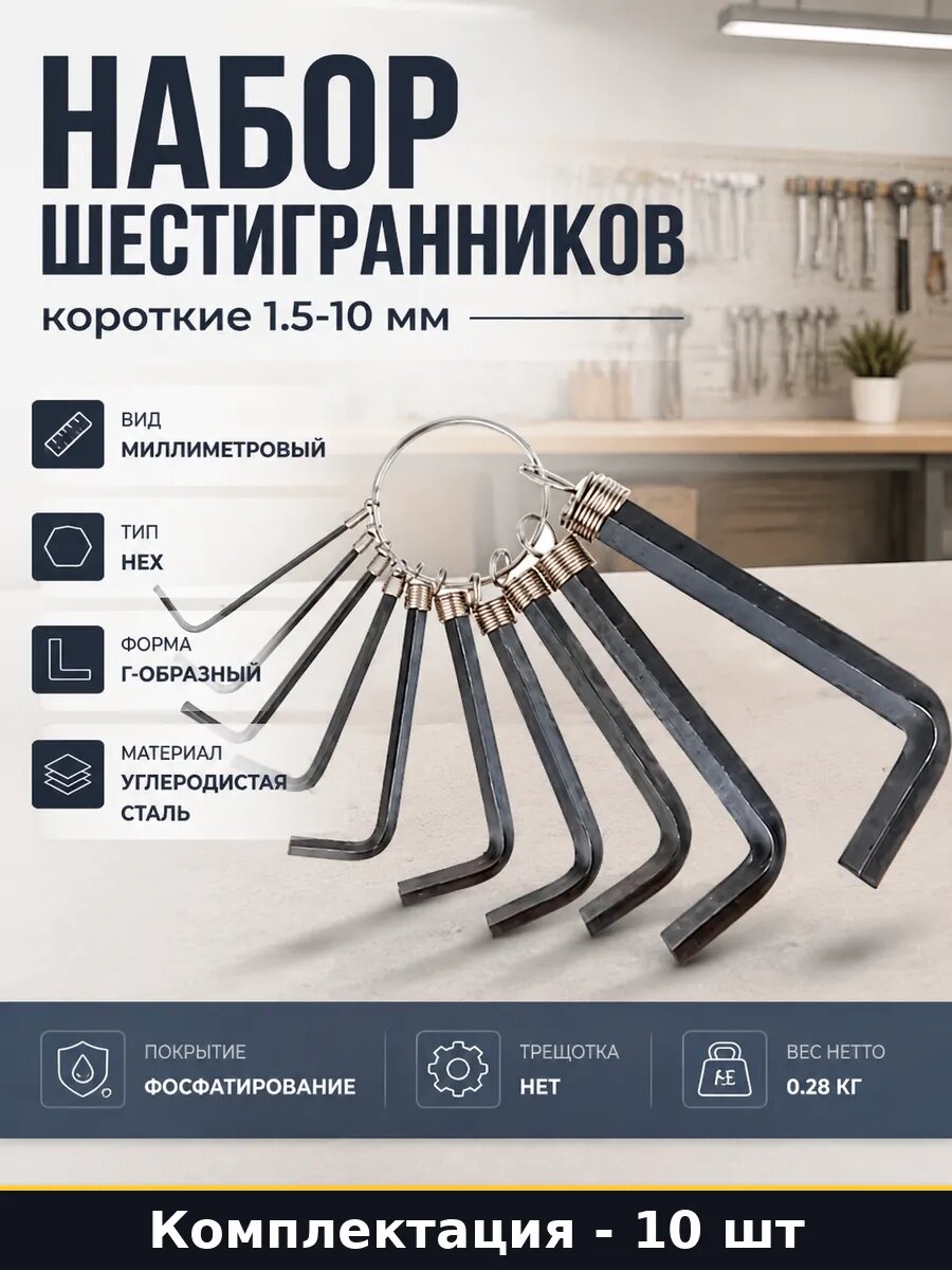 Набор шестигранников 10 предметов короткие 1.5-10 мм